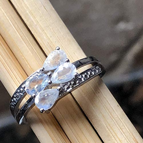 Genuine Rainbow Moonstone 925 Sterling Silver Wedding Ring Size 5, 6, 7, 8, 9 - Natural Rocks by Kala