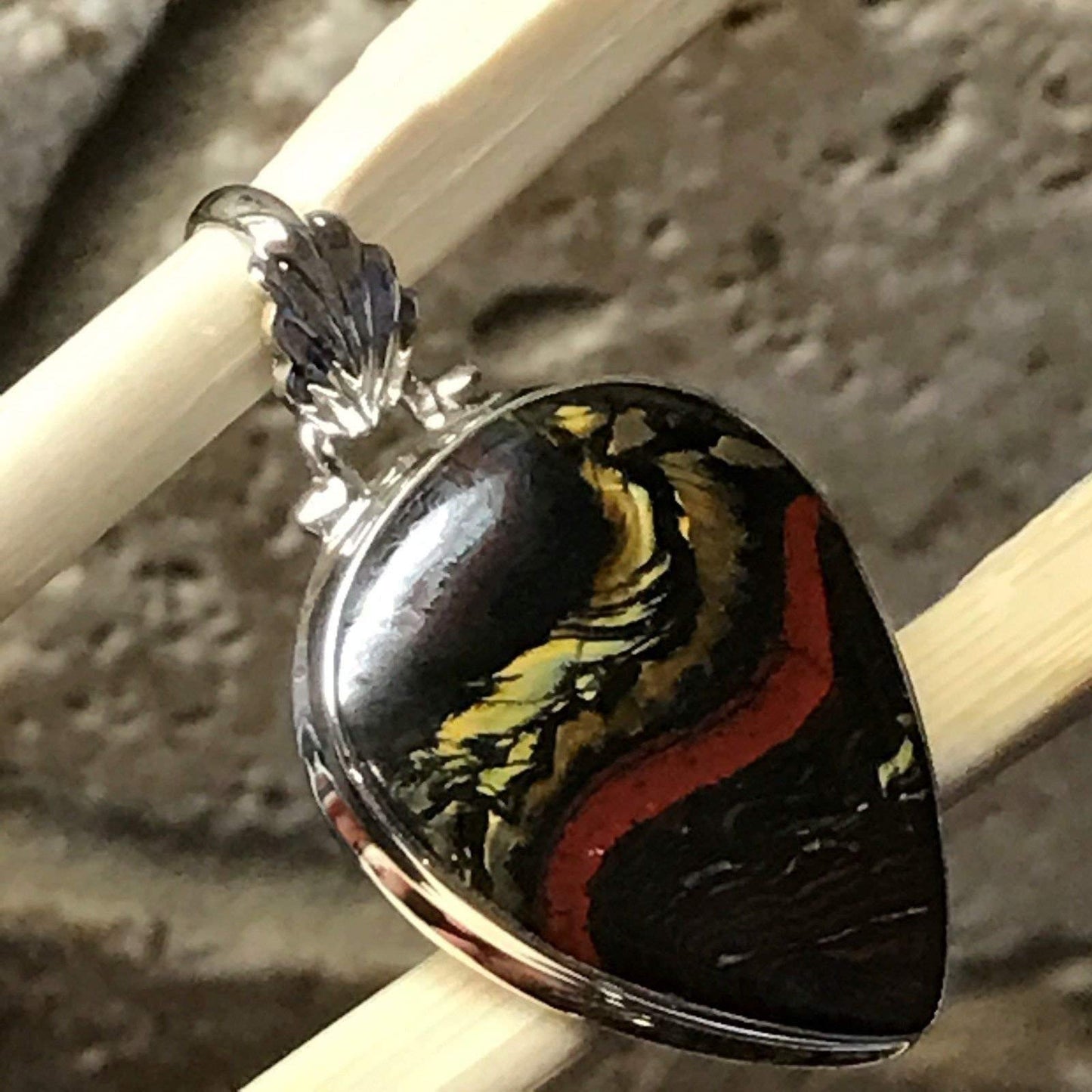 Genuine Red Tiger Iron 925 Sterling Silver Tigers Eye, Jasper Pendant 40mm