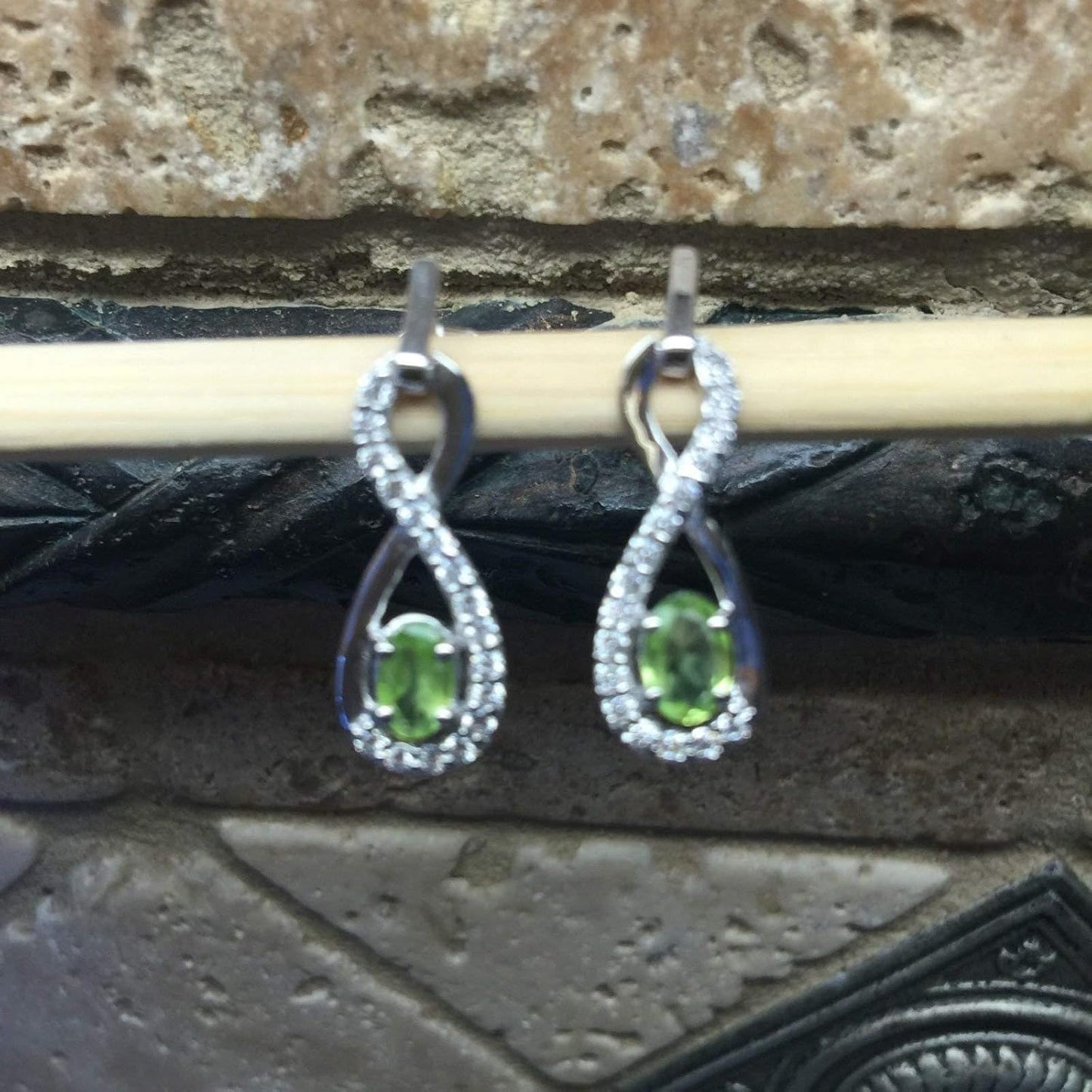 Natural 2ct Peridot 925 Solid Sterling Silver Earrings 25mm