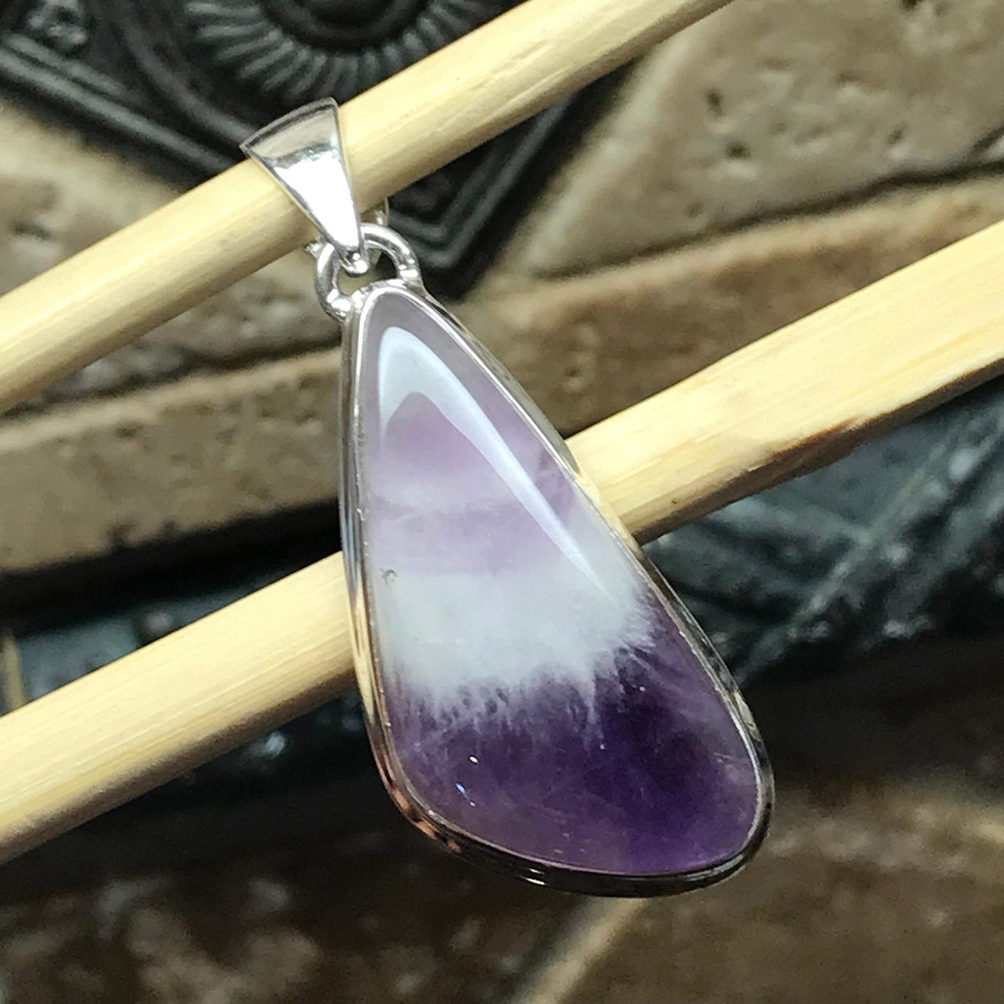 Genuine Amethyst Lace Agate 925 Solid Sterling Silver Pendant 40mm