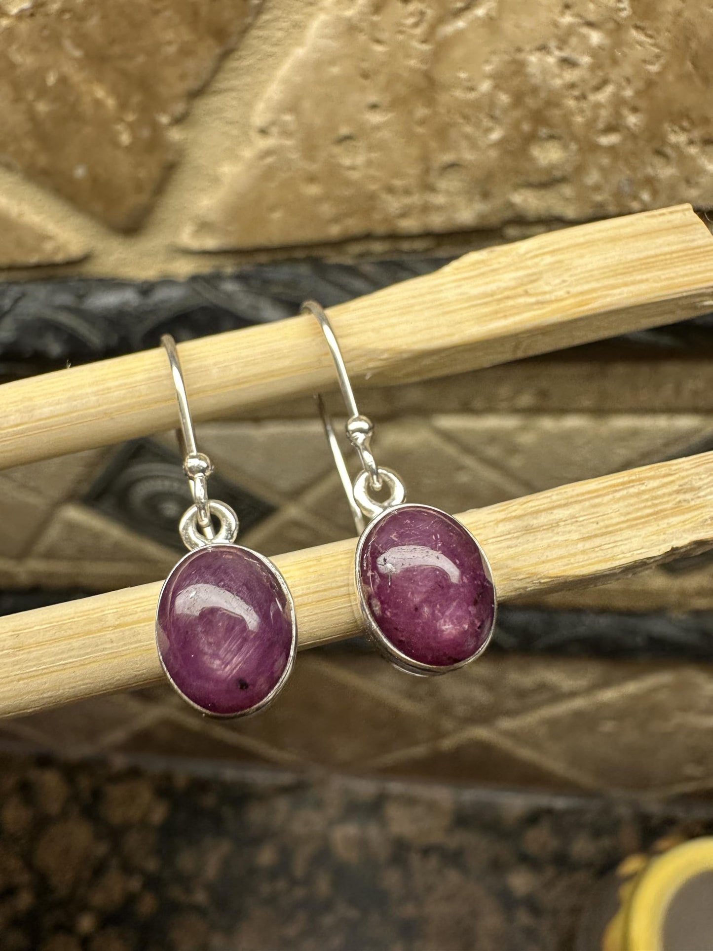 Natural 6-Star Red Ruby 925 Solid Sterling Silver Earrings 25mm
