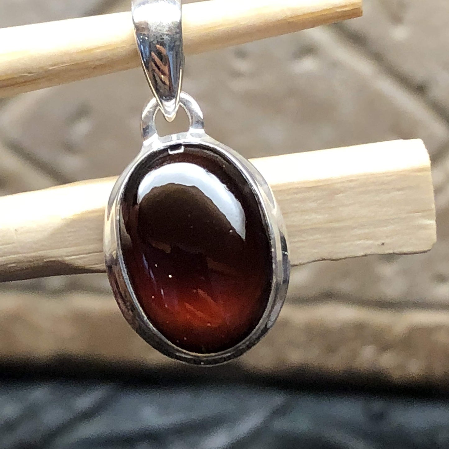 Natural Hessonite Garnet 925 Solid Sterling Silver Cabochan Pendant 30mm