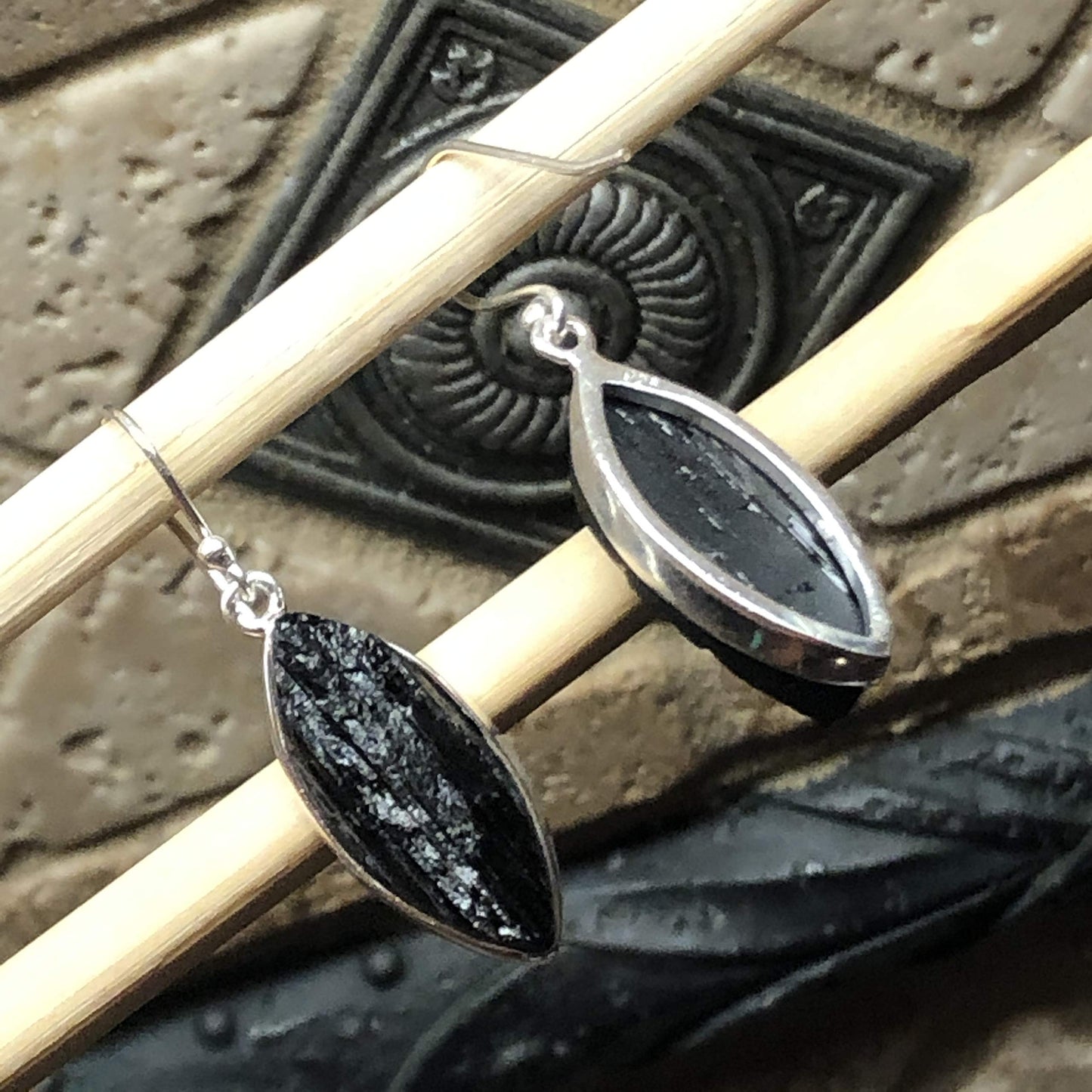 Genuine Black Tourmaline 925 Sterling Silver Earrings 40mm
