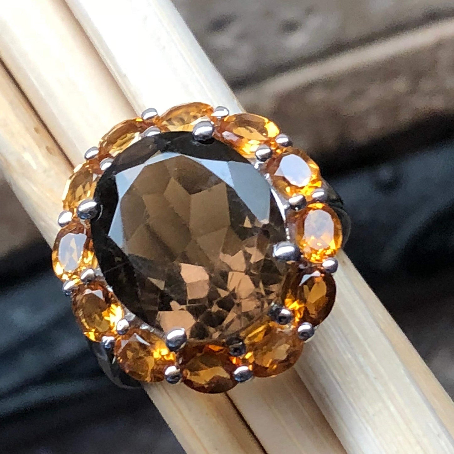 Natural 8ct Smoky Topaz, Golden Citrine 925 Solid Sterling Silver Ring Size 6, 7, 8, 9