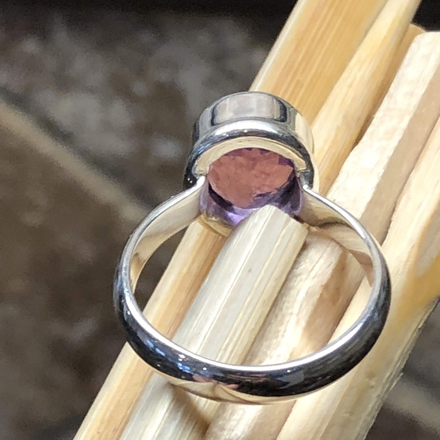 Natural 2ct Purple Amethyst 925 Solid Sterling Silver Ring Size 6.5, 6.75, 7, 8.5