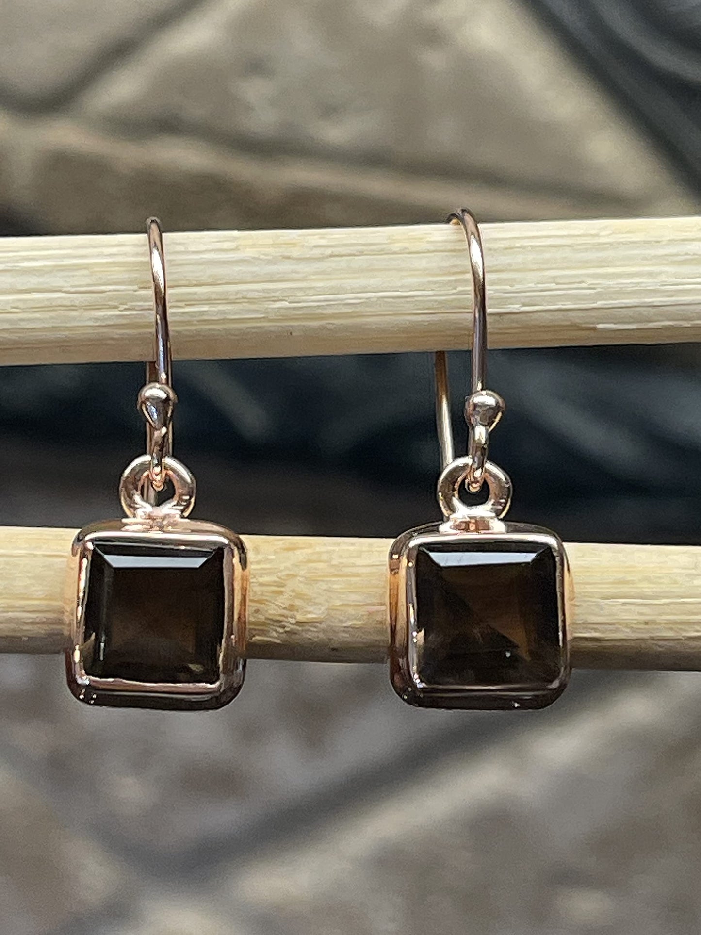 Genuine 4ct Smoky Topaz 14k Rose Gold Over Silver Earrings 25mm