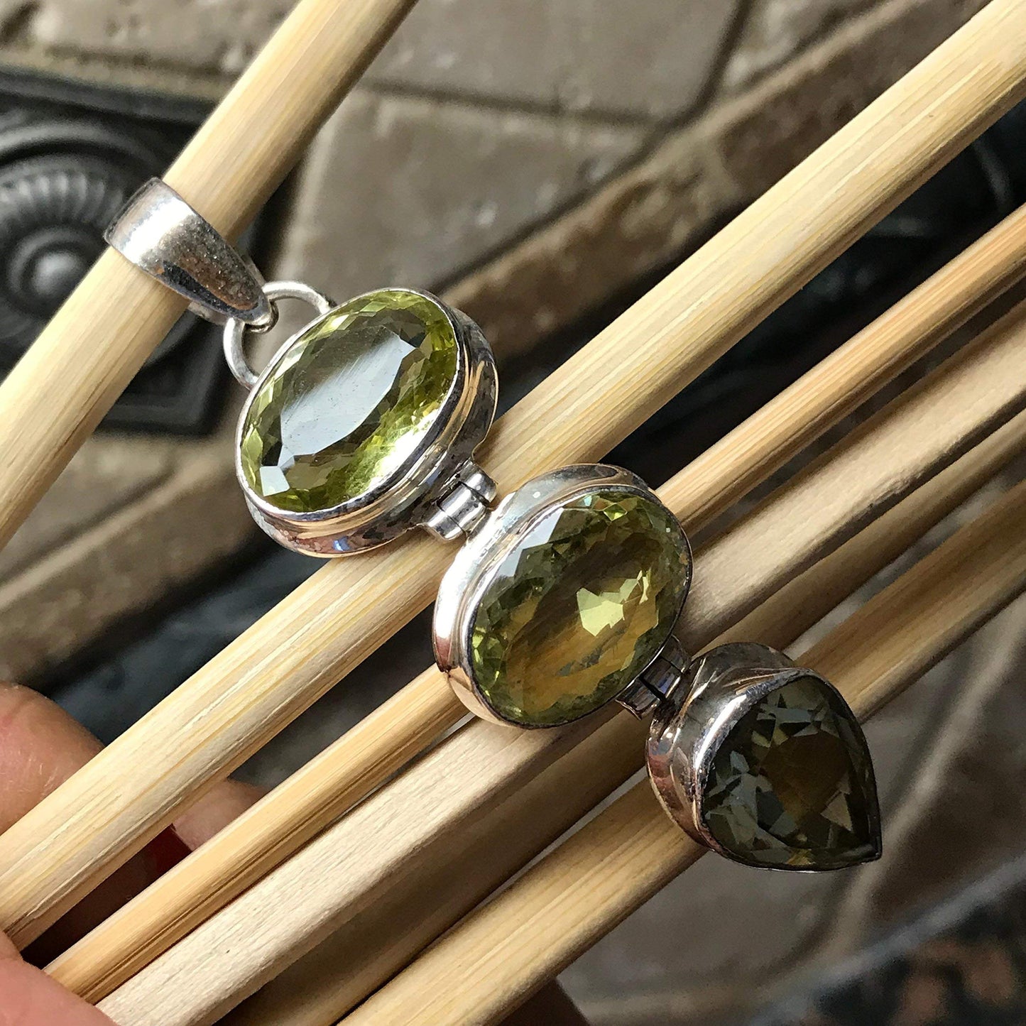 Natural 20ct Lemon Topaz 925 Solid Sterling Silver Pendant 65mm