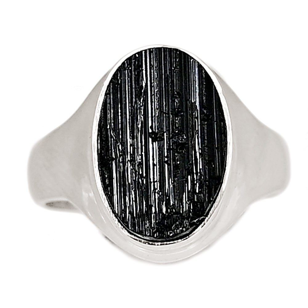 Natural Black Tourmaline 925 Solid Sterling Silver Ring Size 7.75