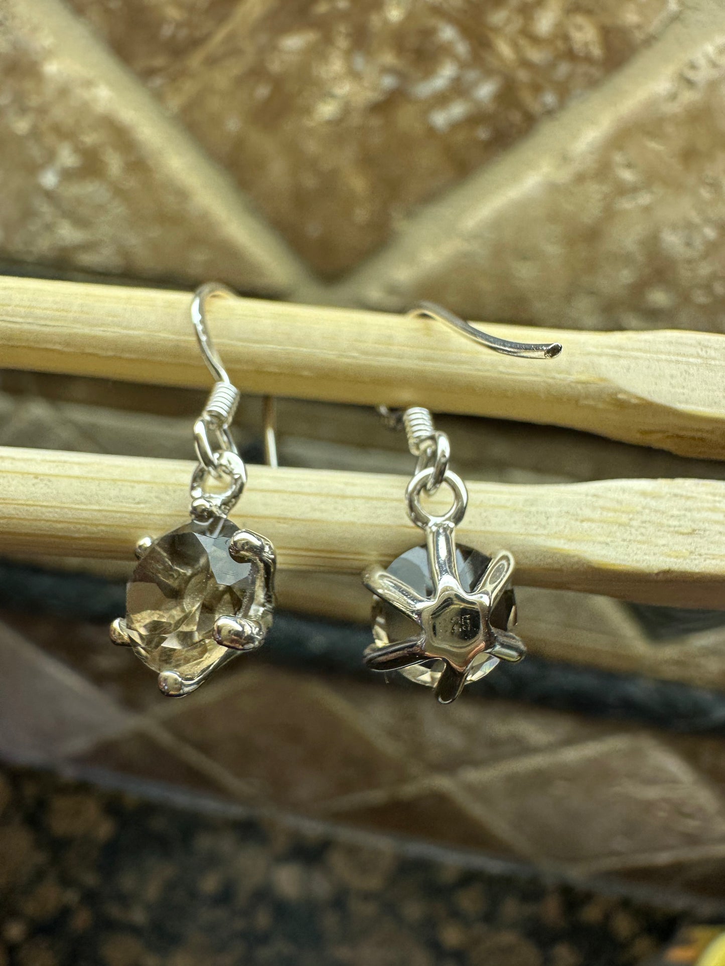 Genuine 2ct Smoky Topaz 925 Solid Sterling Silver Earrings 20mm