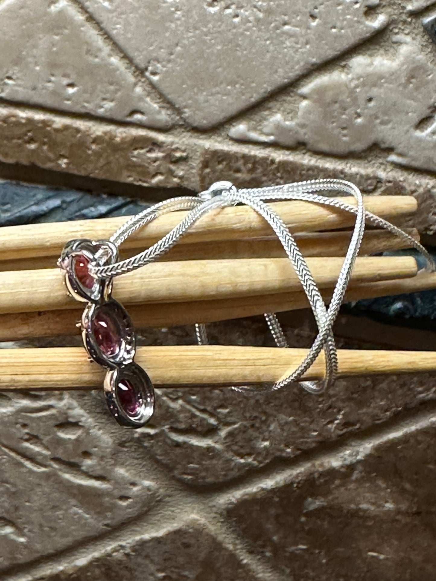 Genuine Pink Tourmaline 925 Solid Sterling Silver Necklace 16"