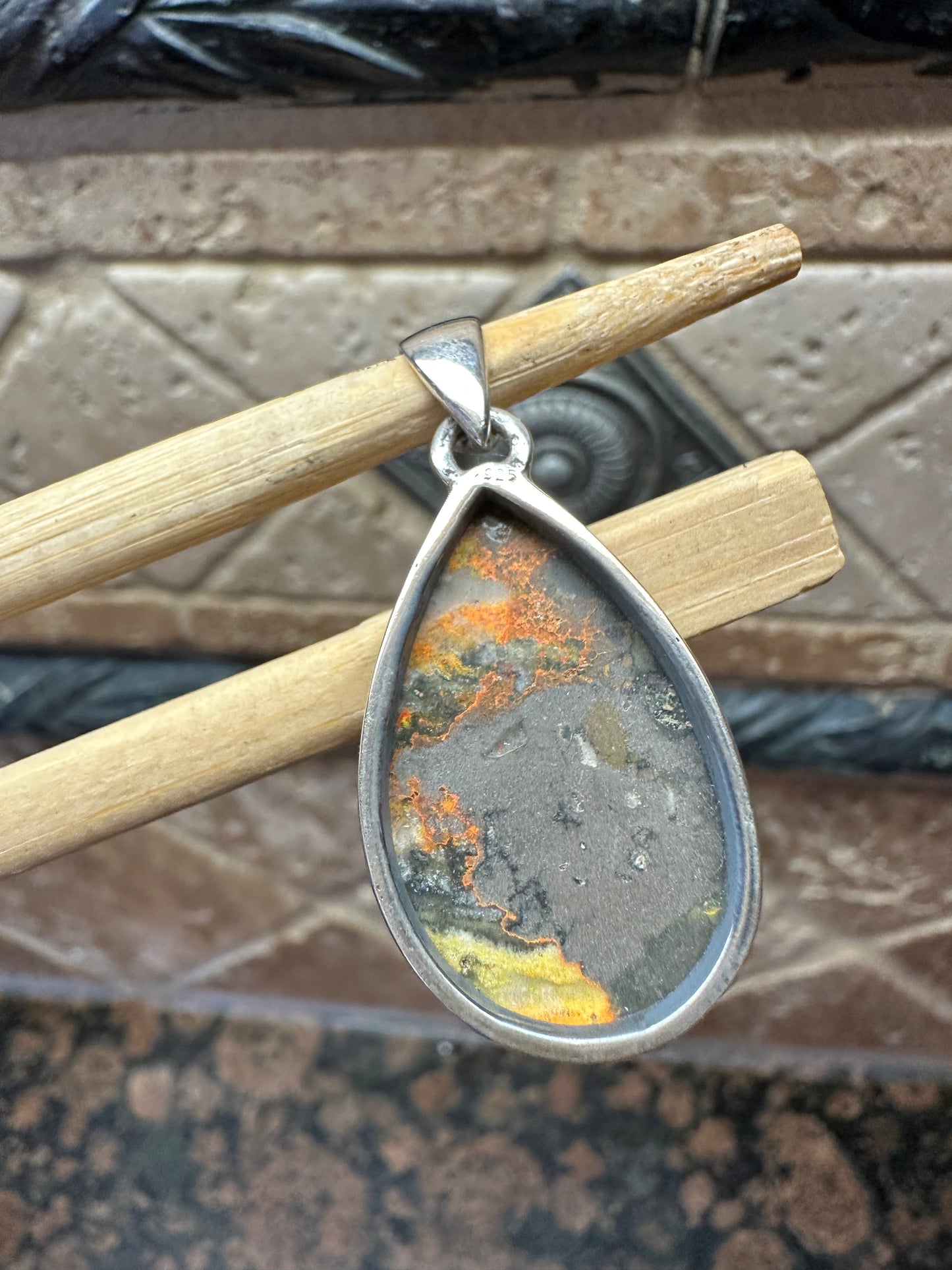 Natural Indonesian Bumble Bee Jasper 925 Solid Sterling Silver Pendant 37mm