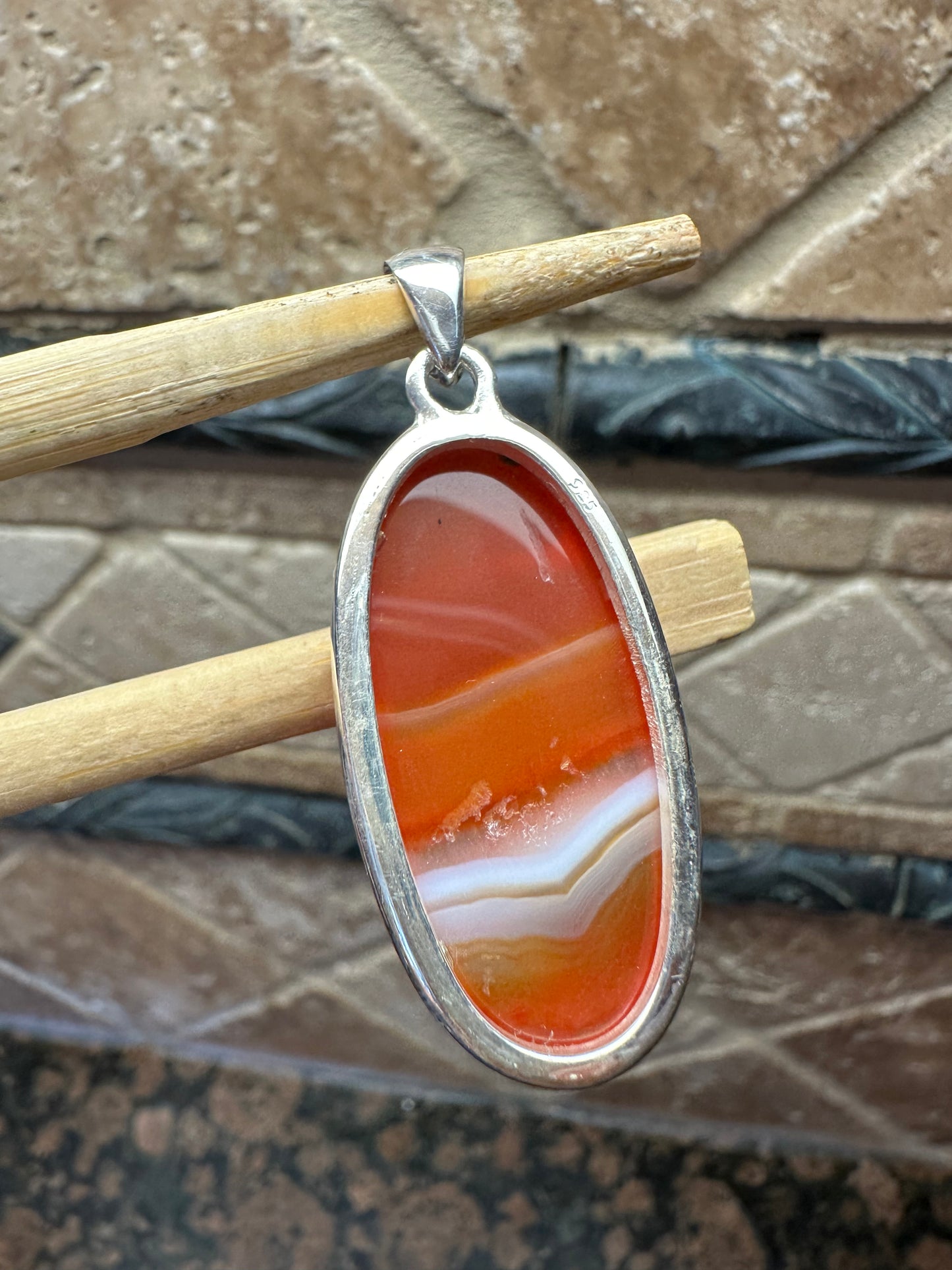 Natural Lake Superior Agate 925 Solid Sterling Silver Pendant 45mm