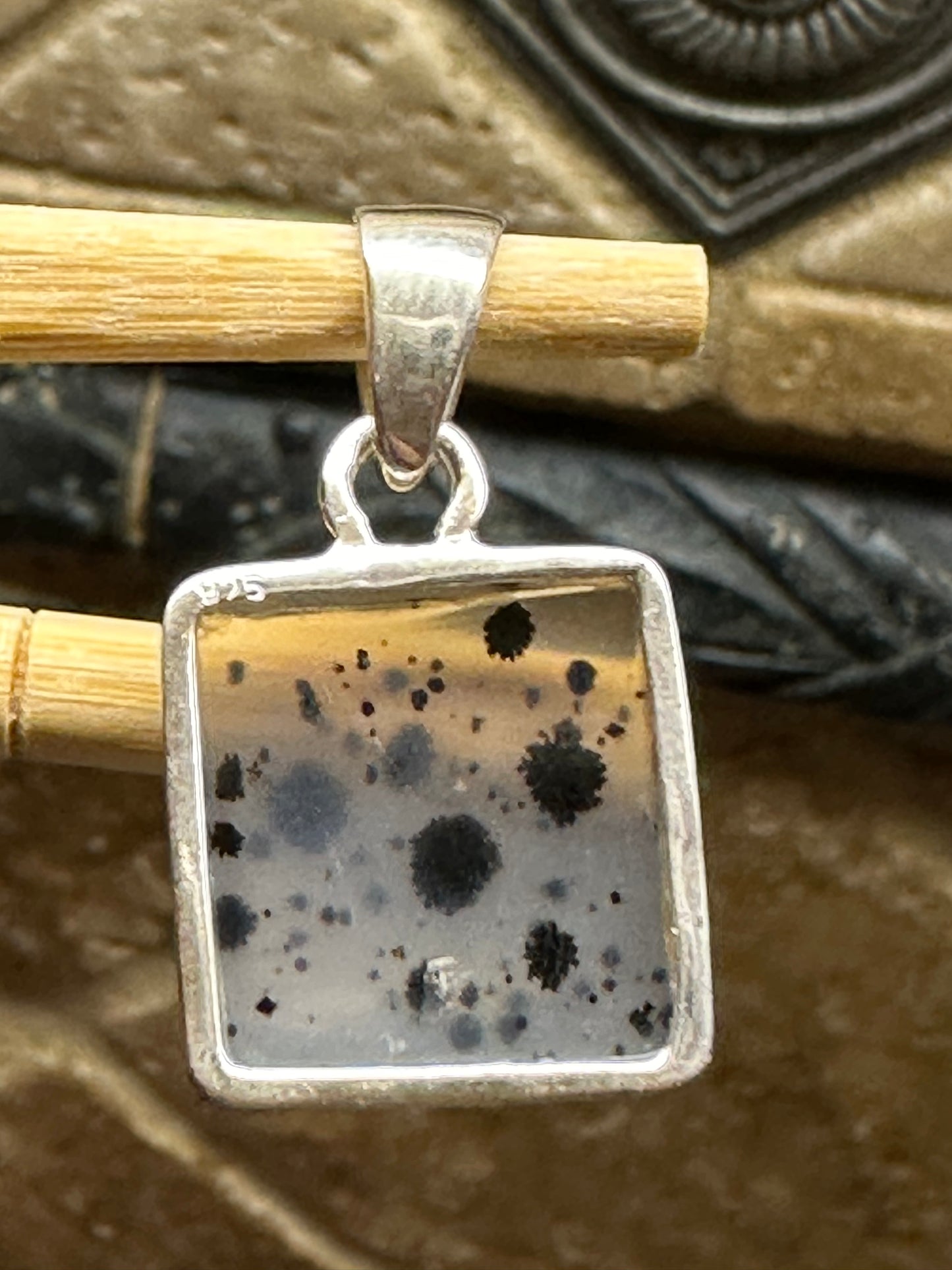 Natural Montana Moss Agate 925 Solid Sterling Silver Pendant 25mm