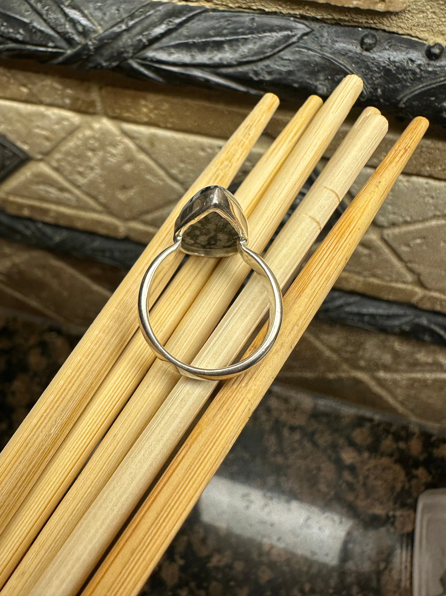 Genuine Snowflake Jasper Cabochon 925 Solid Sterling Silver Ring 7.5