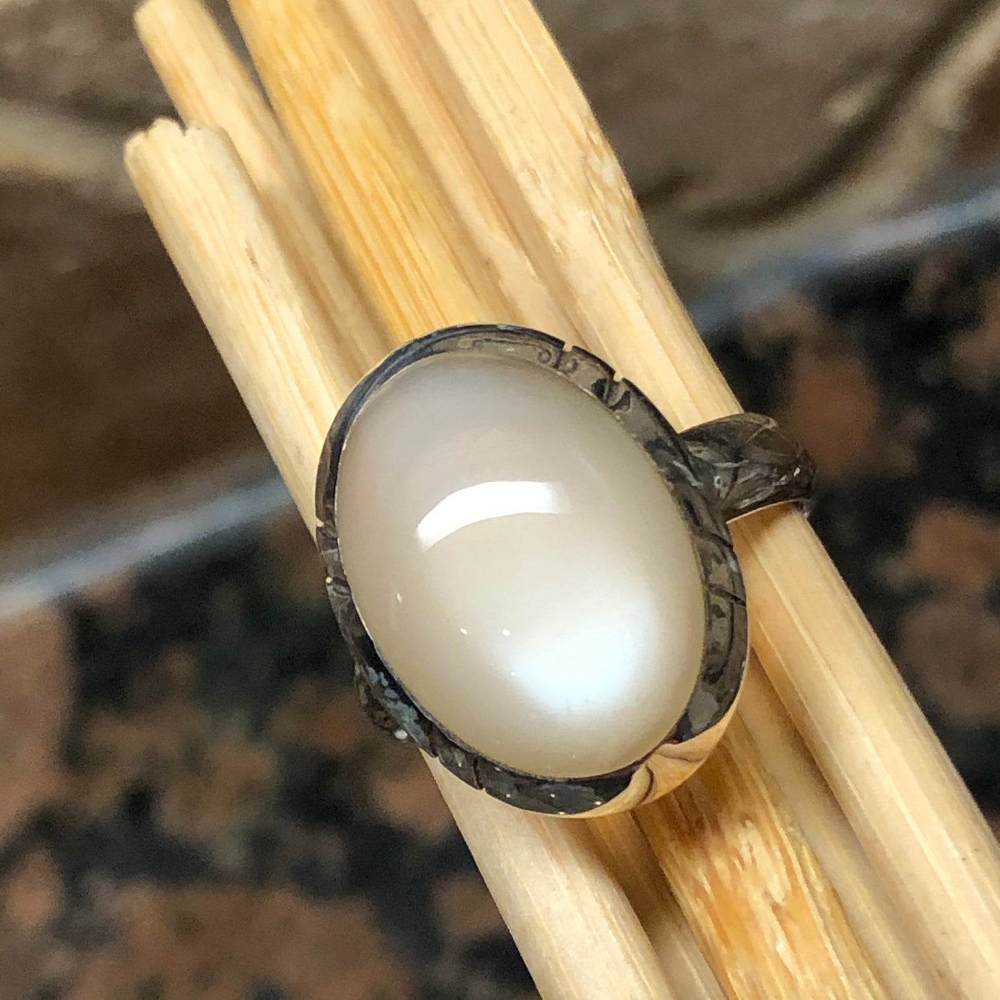 Natural Grey Moonstone 925 Sterling Silver Ring Size 9