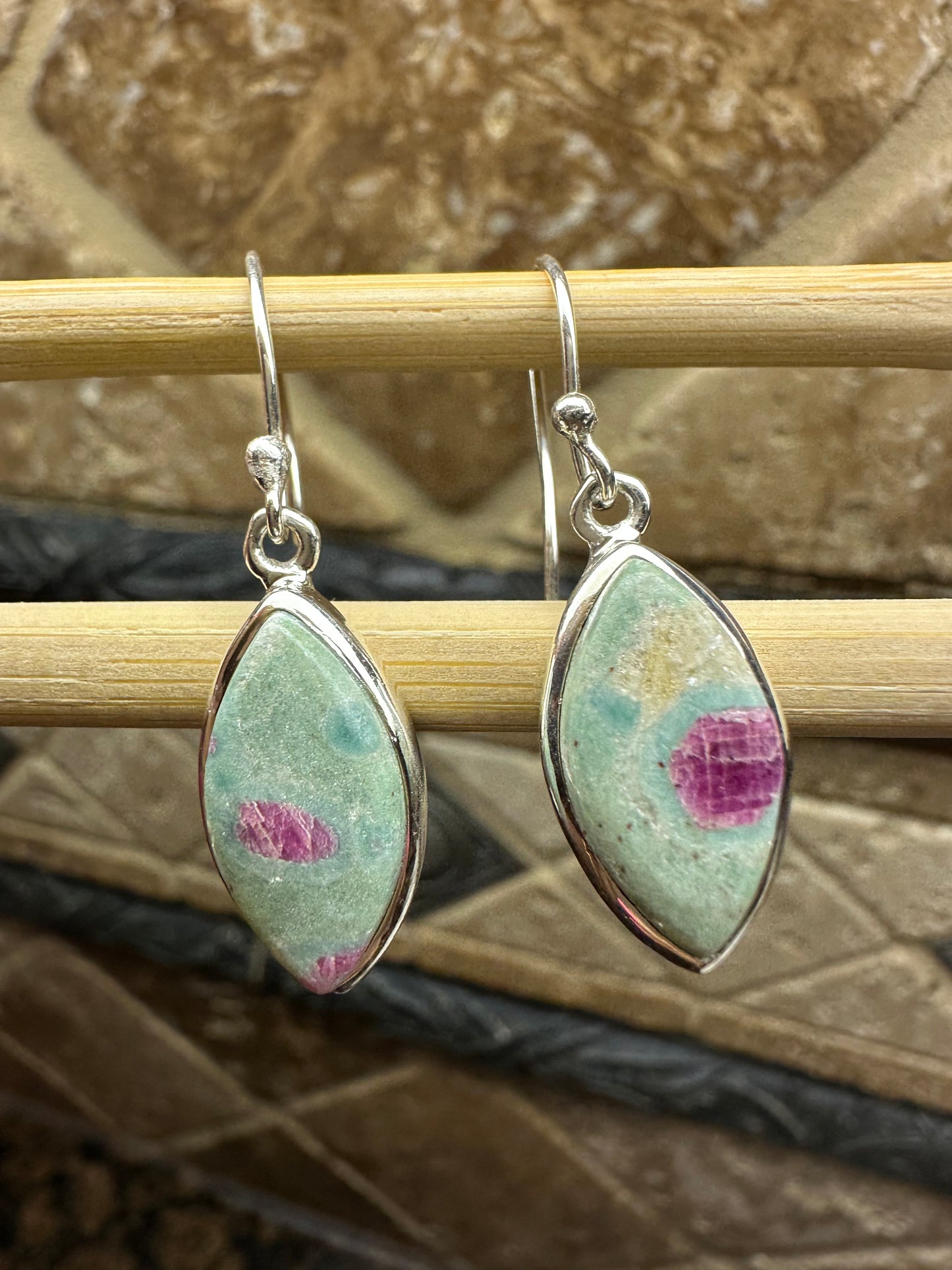Natural Ruby in Fuchsite 925 Solid Sterling Silver Earrings 30mm
