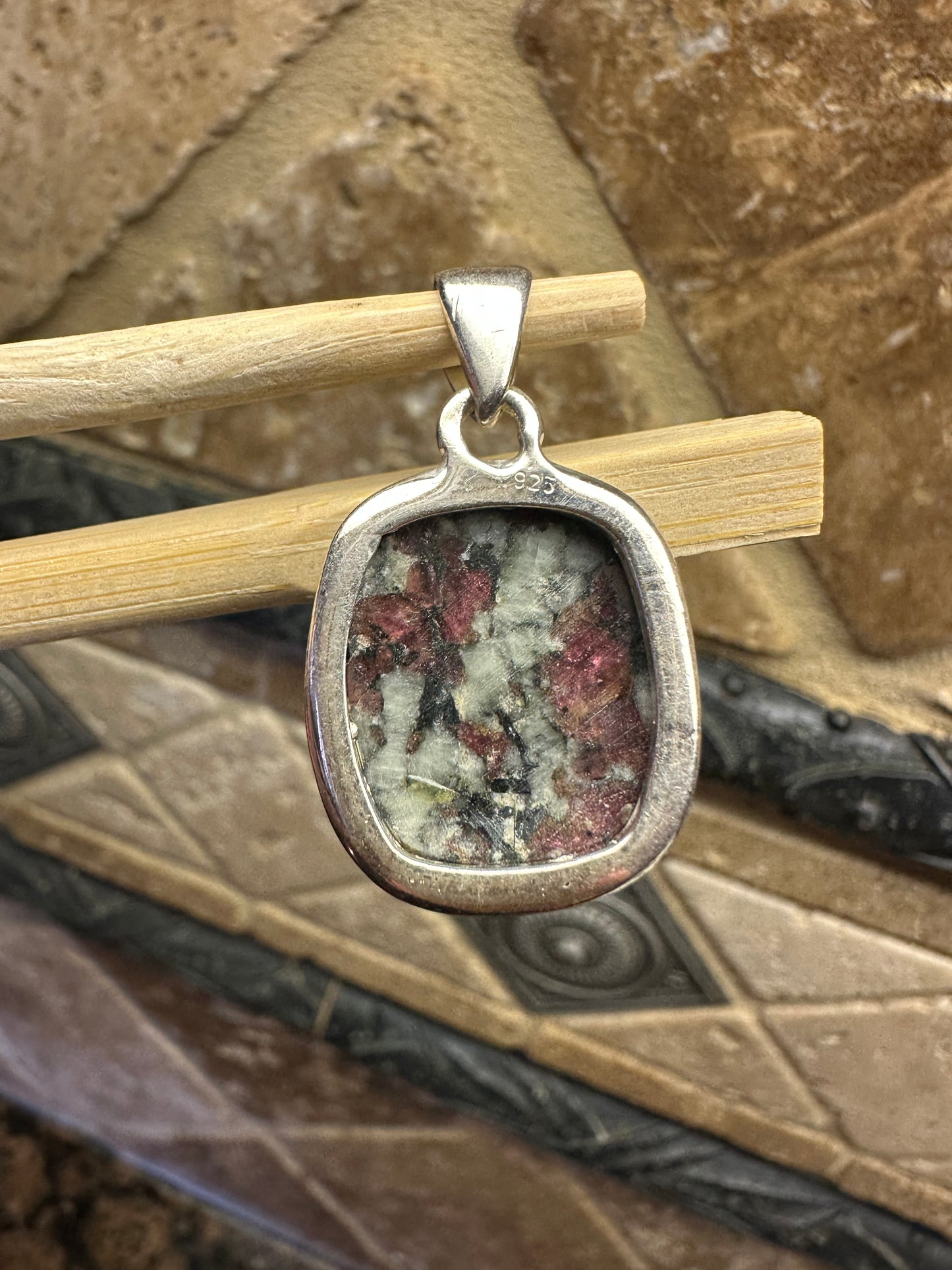 Natural Ruby in Zoisite 925 Solid Sterling Silver Pendant 35mm