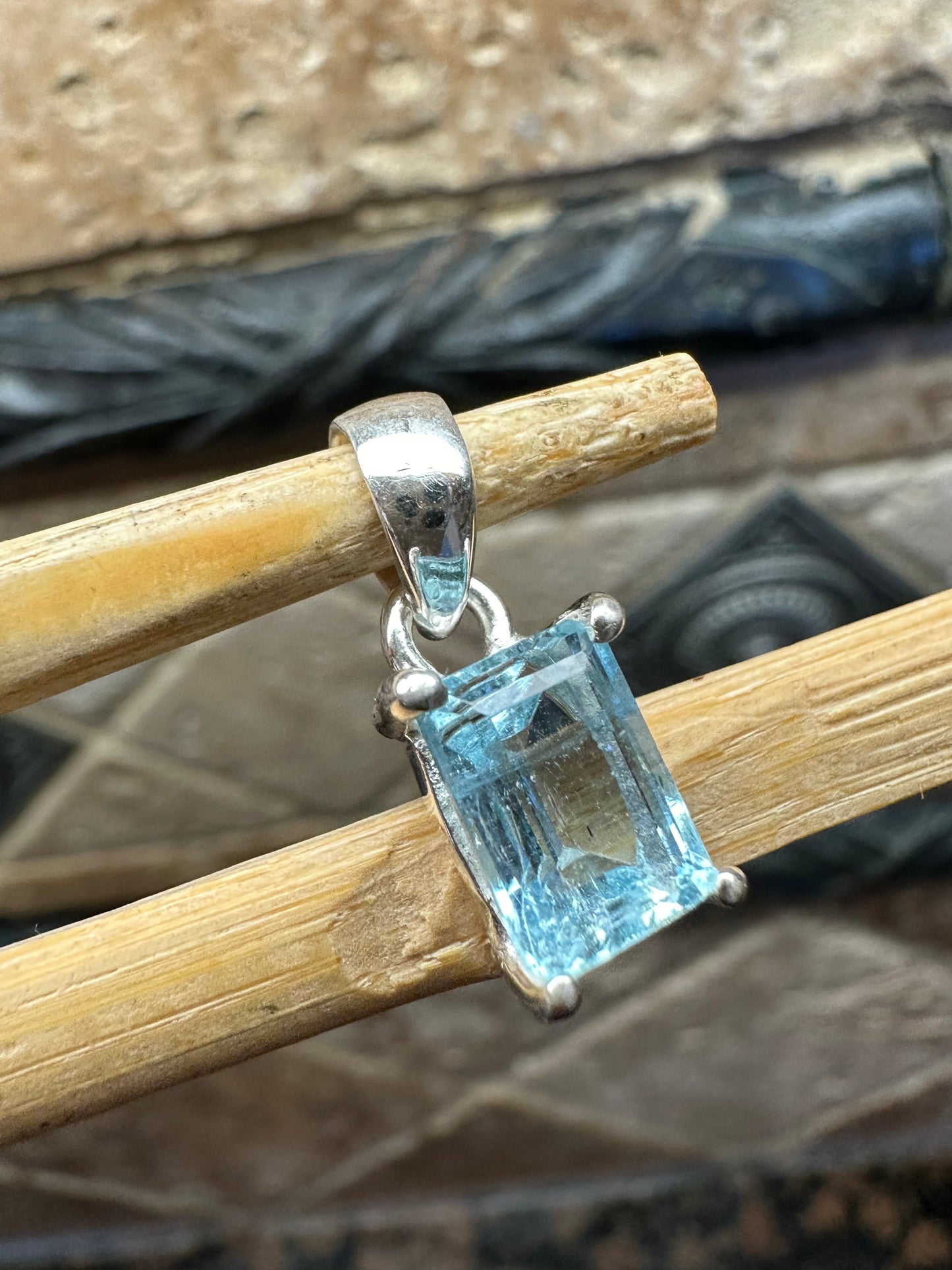 Natural 2ct Blue Aquamarine 925 Solid Sterling Silver Men's Pendant 20mm