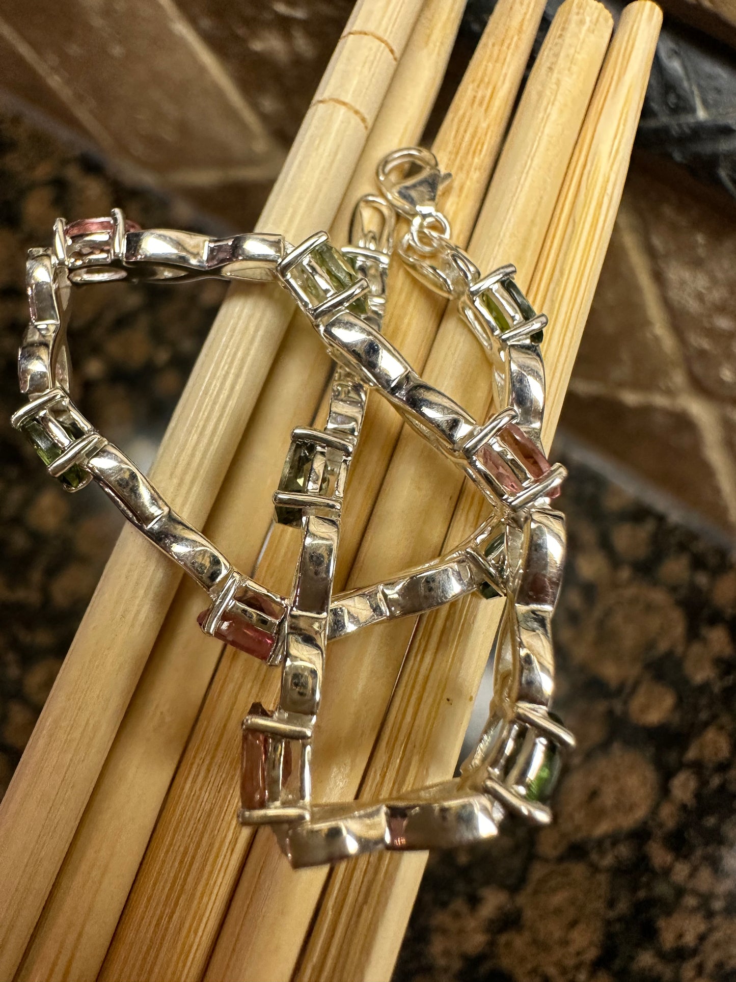 Natural Multicolor Tourmaline 925 Solid Sterling Silver Bracelets 7"