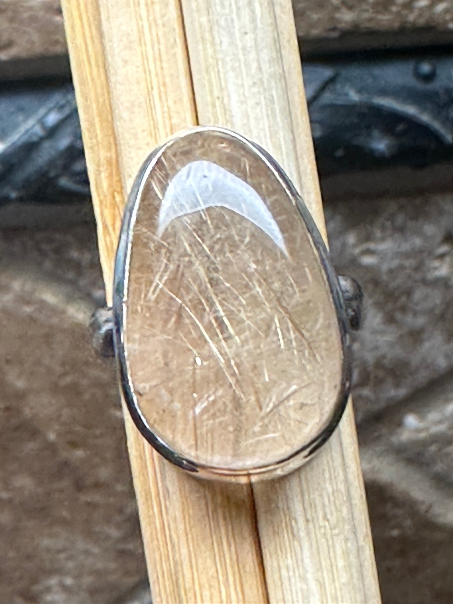 Genuine Golden Rutilated Quartz 925 Solid Sterling Silver Ring Size 6.75 - Natural Rocks by Kala