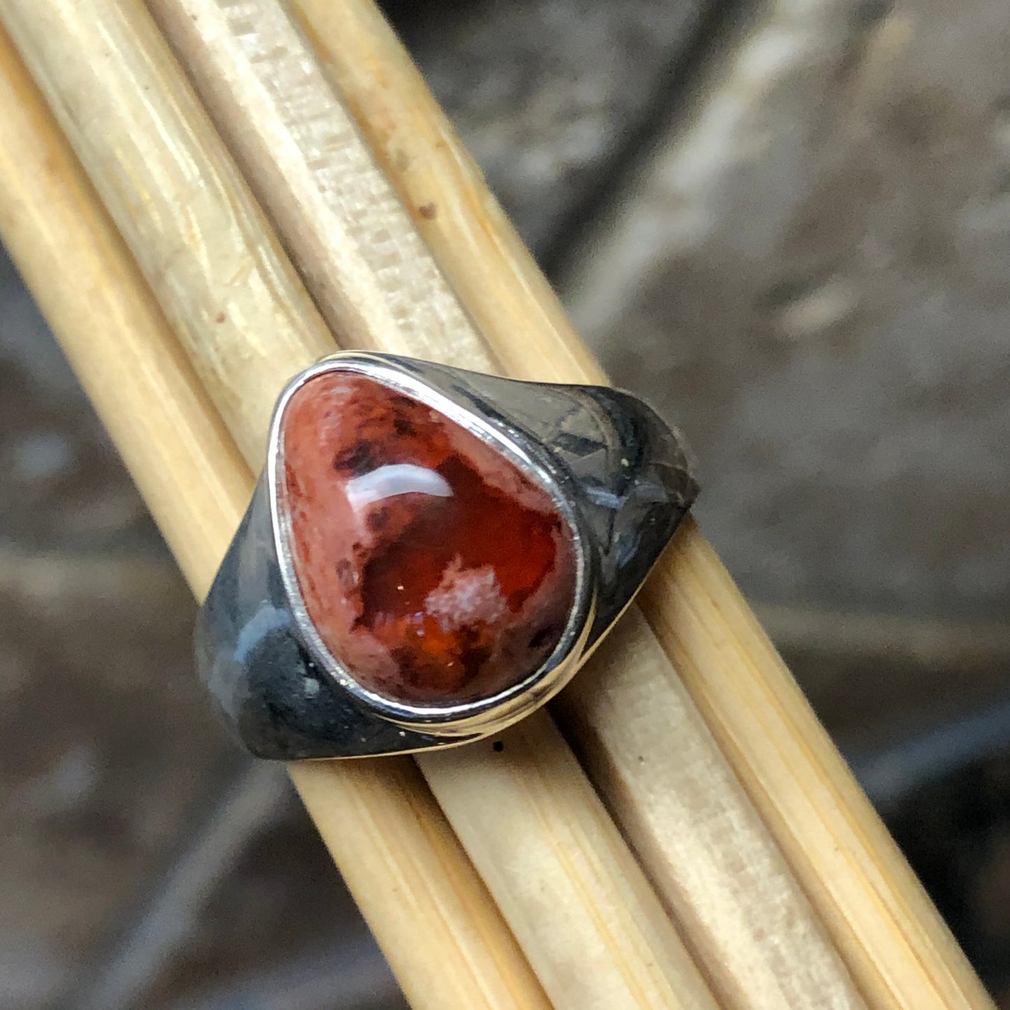 Genuine Mexican Fire Opal 925 Solid Sterling Silver Engagement Ring Size 8.5 - Natural Rocks by Kala
