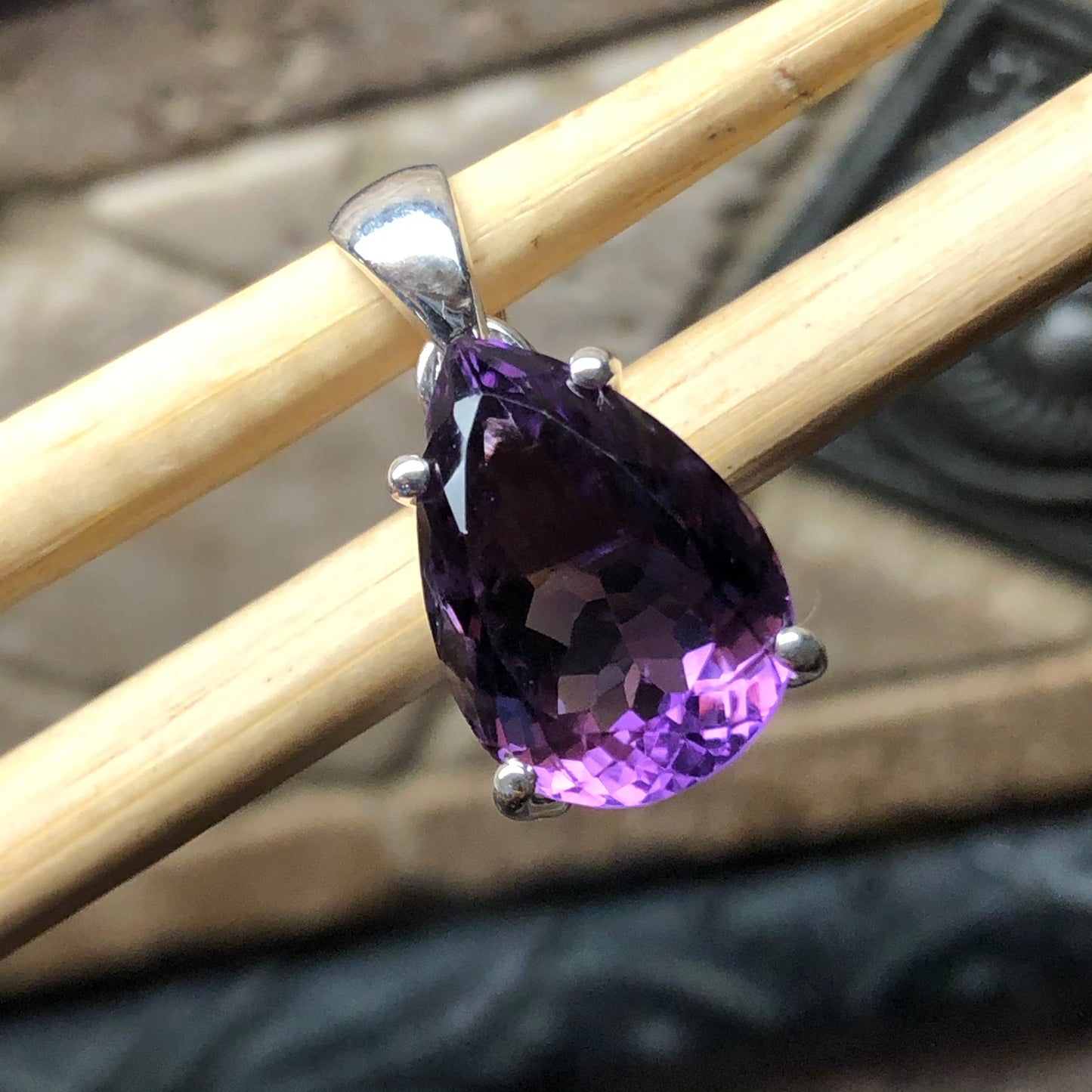 Natural 2ct Purple Amethyst 925 Solid Sterling Silver Pendant 25mm