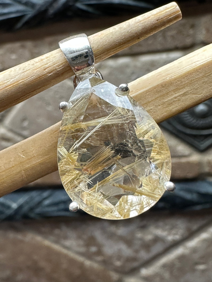 Rutilated Quartz neckalce with Bird Charm Golden rutilated quartz pendant buy Sterli