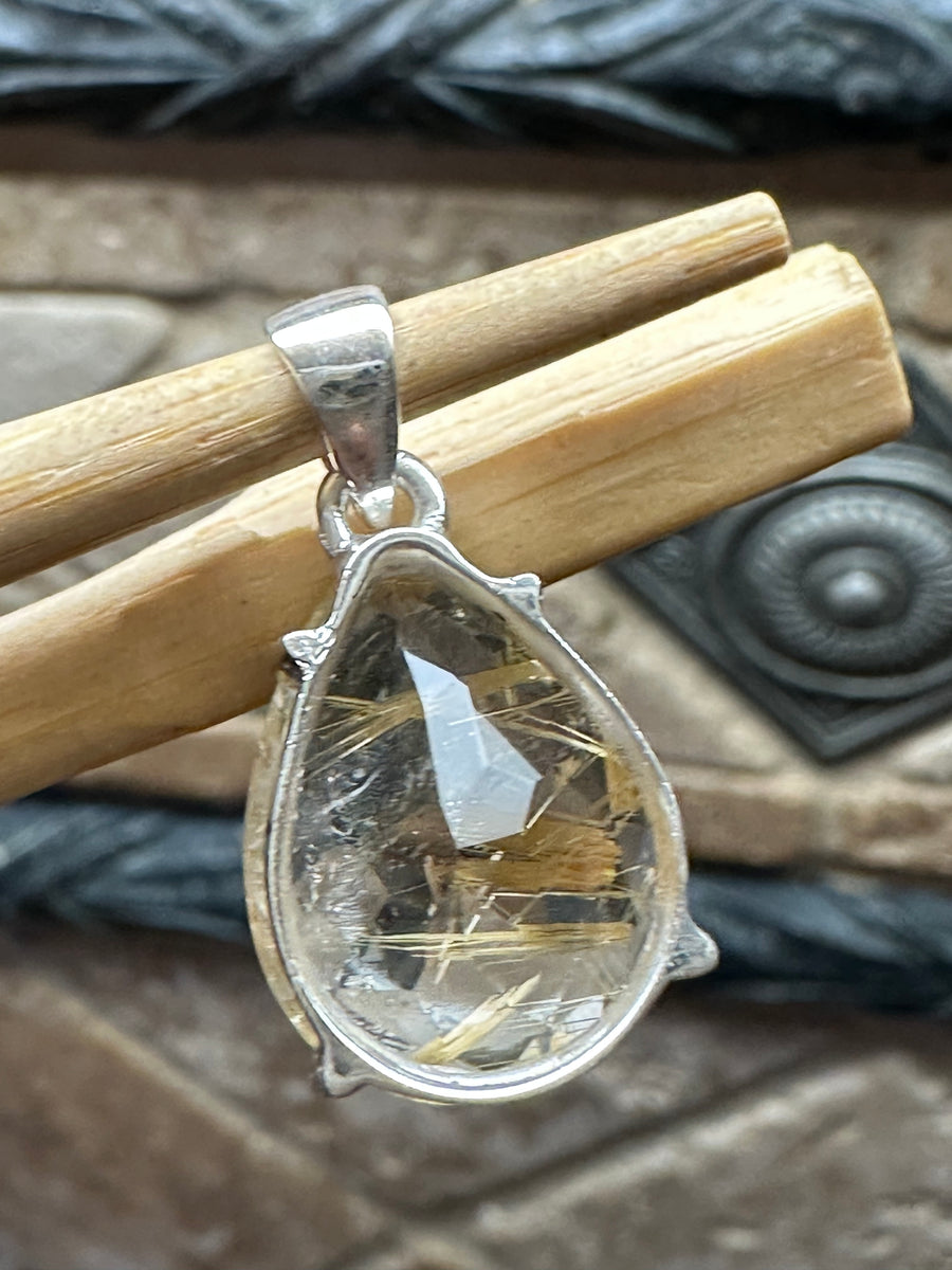 Rutilated Quartz neckalce with Bird Charm Golden rutilated quartz pendant store Sterli