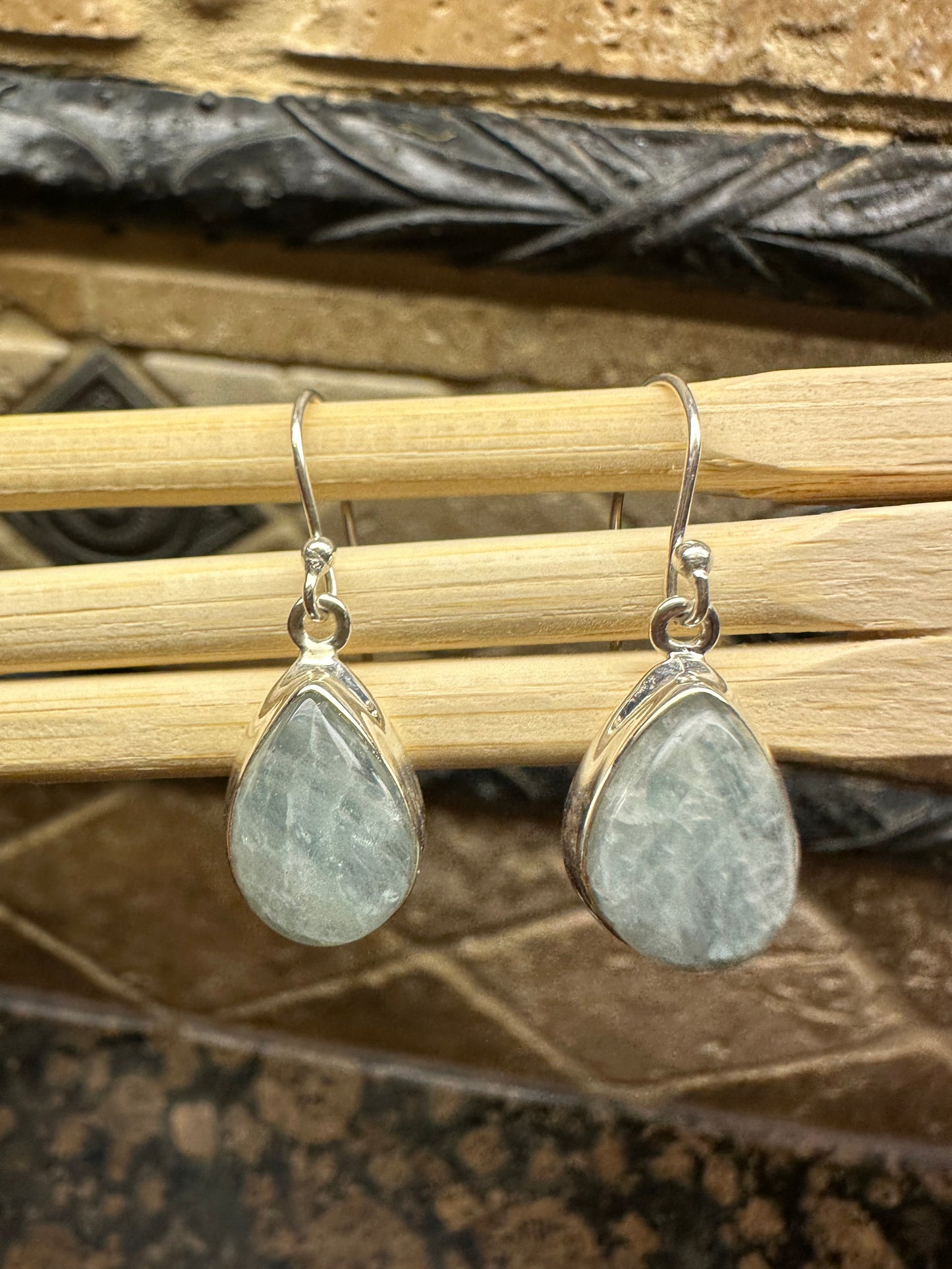 Natural Blue Aquamarine 925 Solid Sterling Silver Earrings 25mm