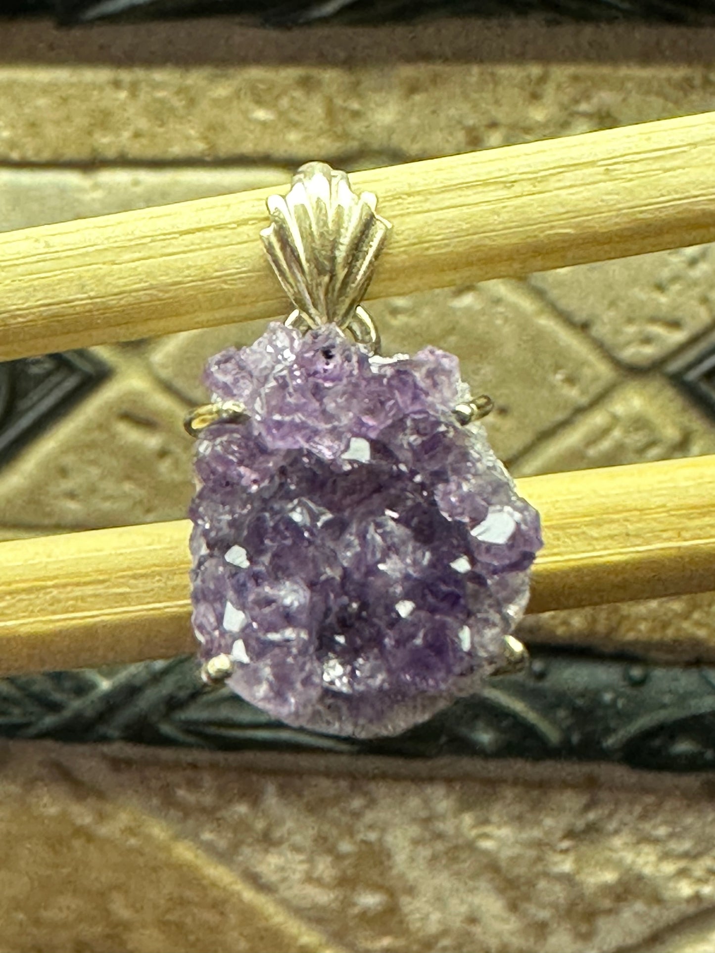 Natural Cluster Amethyst 925 Solid Sterling Silver Pendant 30mm