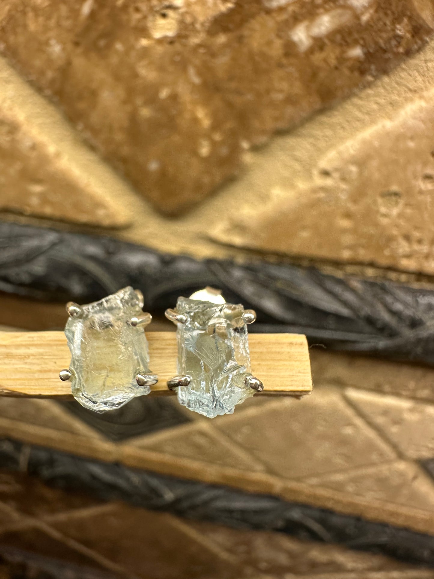 Natural Raw Blue Aquamarine 925 Solid Sterling Silver Earrings 9mm