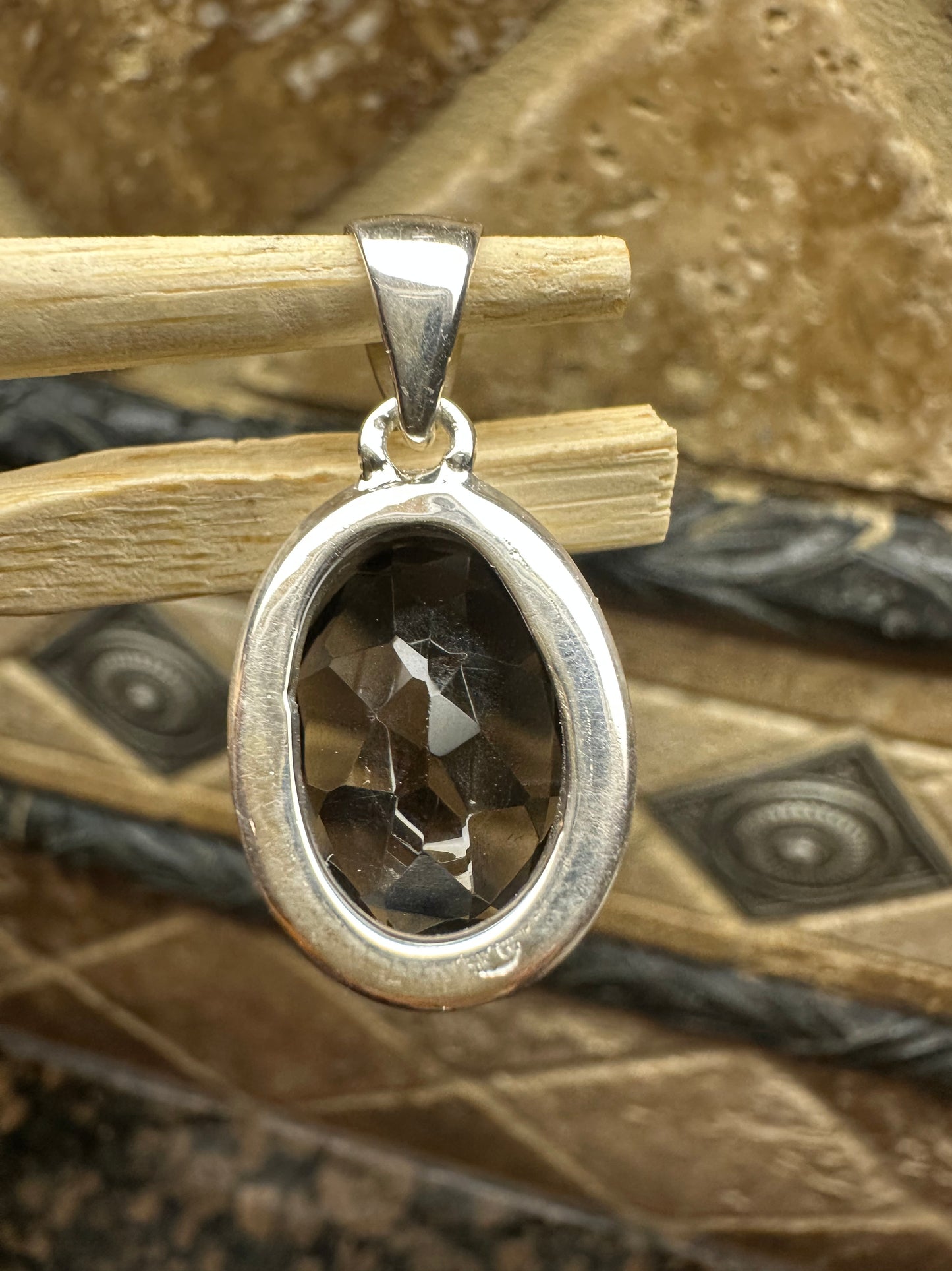 Genuine 10ct Smoky Topaz 925 Solid Sterling Silver Pendant 30mm