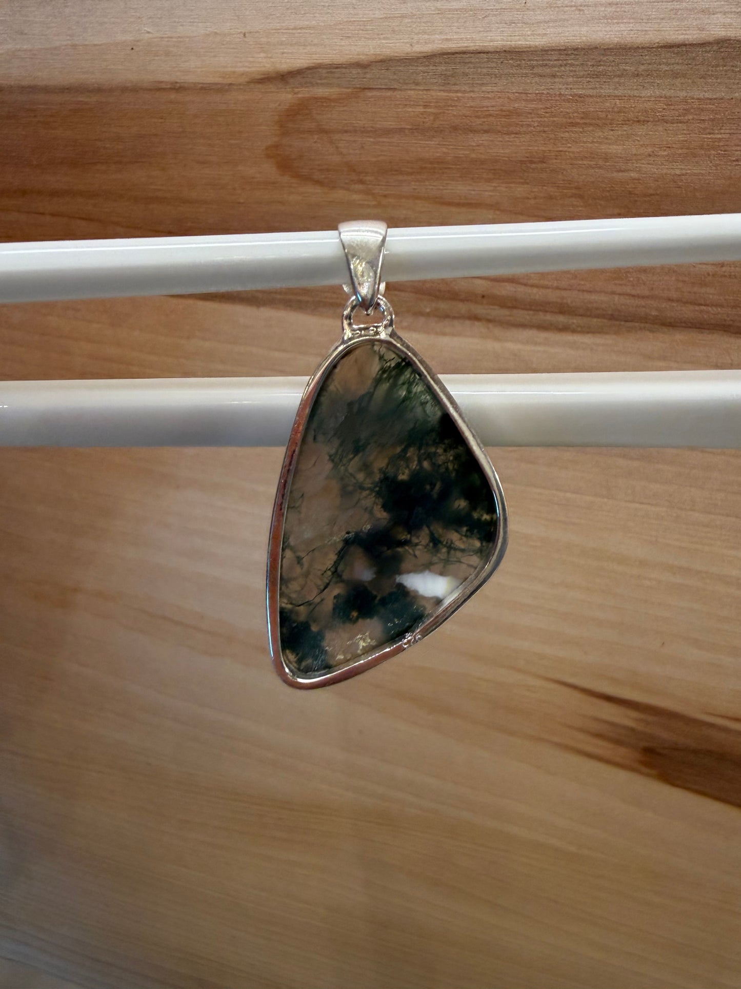 Natural Green Moss Agate 925 Solid Sterling Silver Pendant 35mm