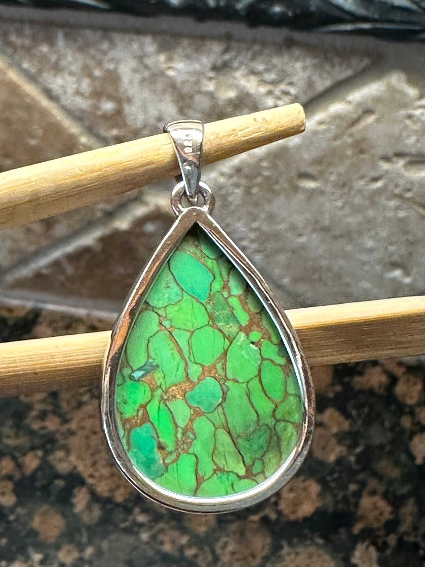 Natural Green Copper Turquoise 925 Solid Sterling Silver Pendant 40mm - Natural Rocks by Kala