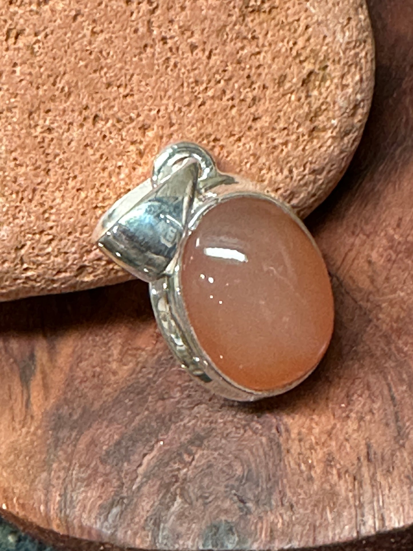Natural Peach Moonstone 925 Solid Sterling Silver Pendant 25mm