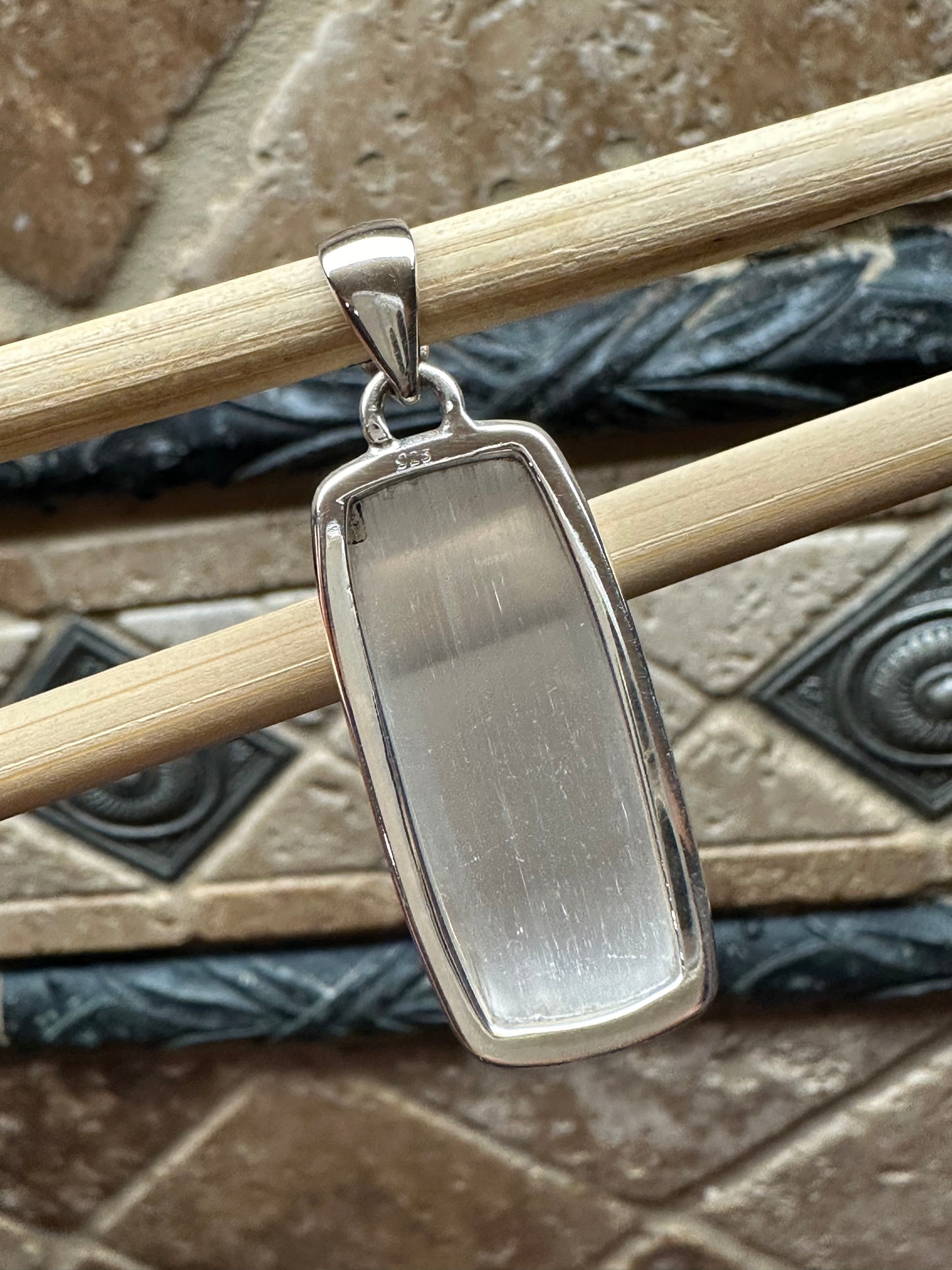 Genuine White Selenite 925 Solid Sterling Silver Pendant 40mm