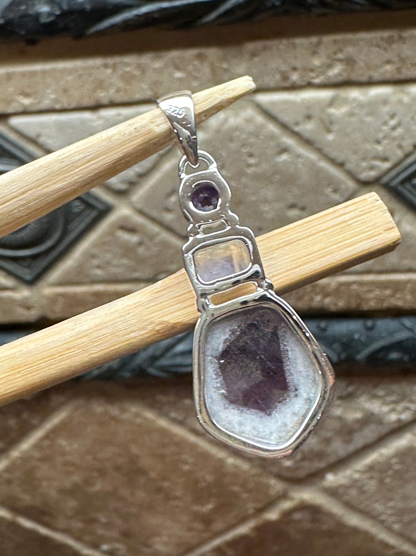 Natural Moonstone, Auralite 23 Crystal, Amethyst 925 Solid Sterling Silver Pendant 37mm