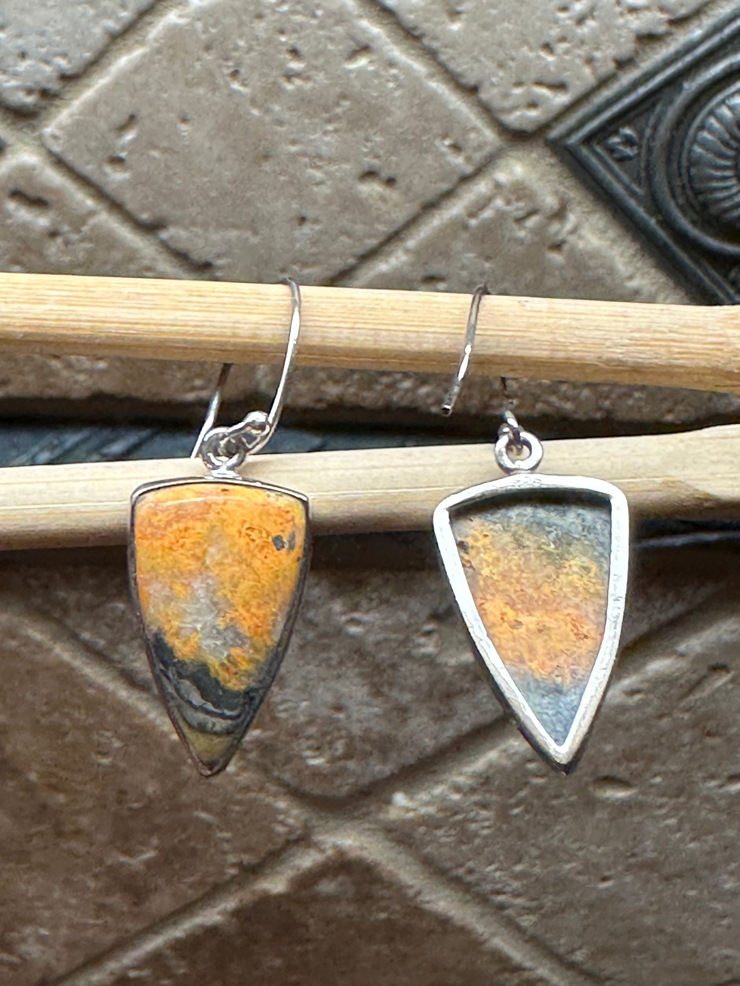 Natural Indonesian Bumble Bee Jasper 925 Solid Sterling Silver Earrings 40mm