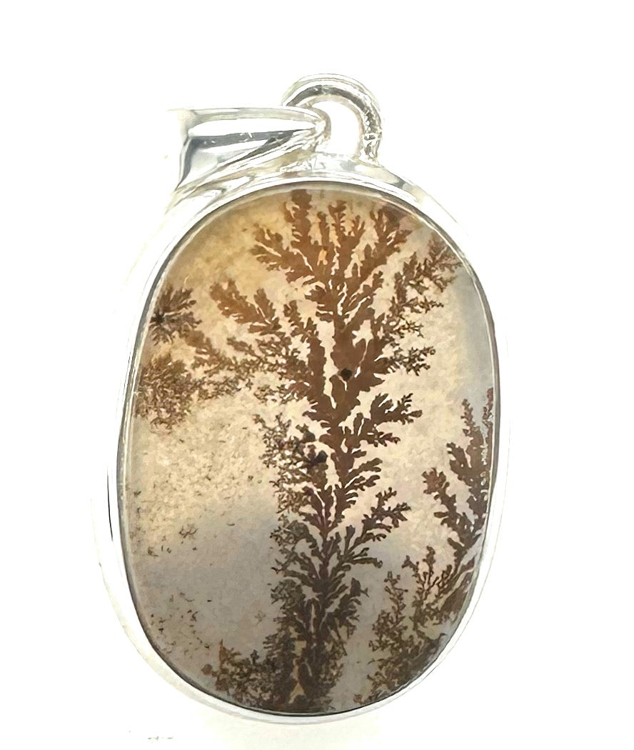 Rare Scenic Dendritic Agate 925 Solid Sterling Silver Pendant 35mm