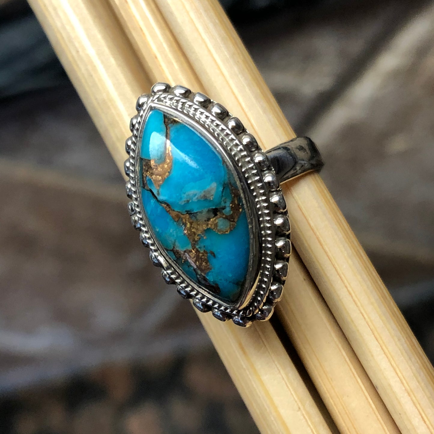 Gorgeous Blue Mohave Turquoise 925 Solid Sterling Silver Ring Size 6