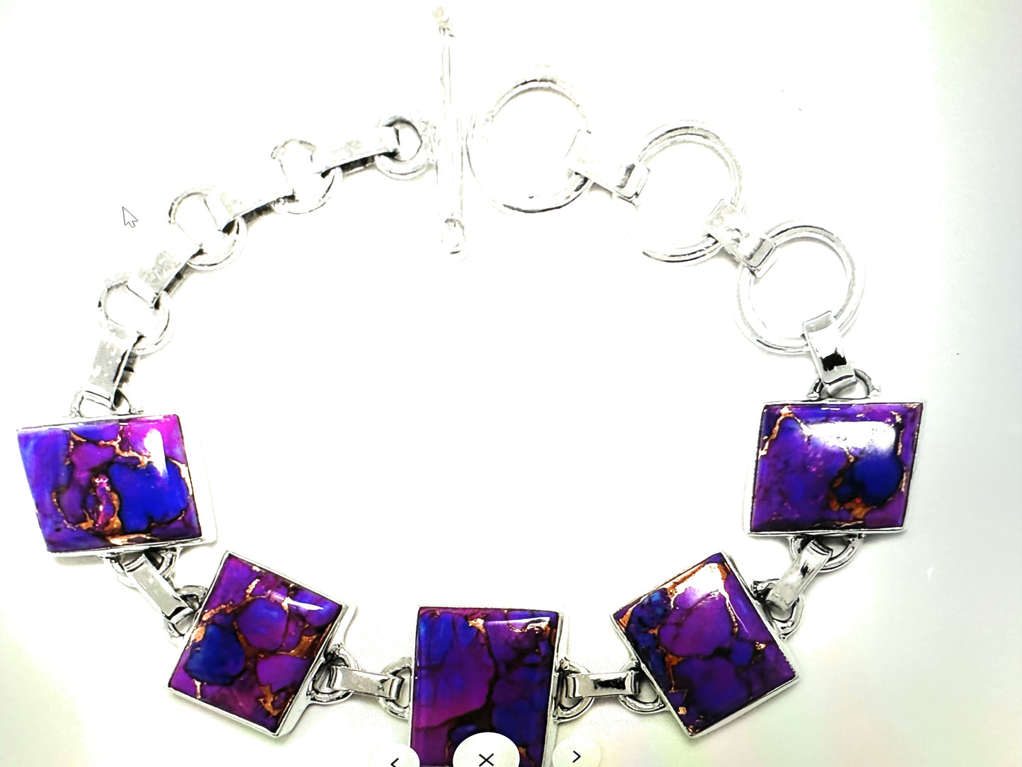 Gorgeous Purple Turquoise 925 Sterling Silver Bracelet 7" long - Natural Rocks by Kala