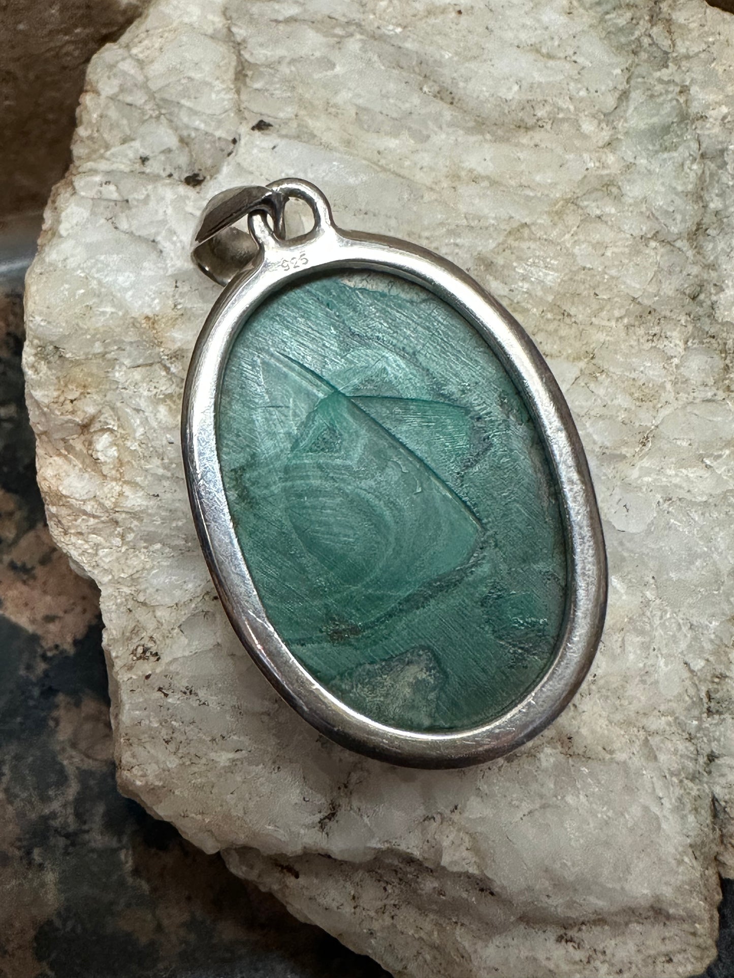 Natural Green Malachite 925 Solid Sterling Silver Pendant 45mm - Natural Rocks by Kala