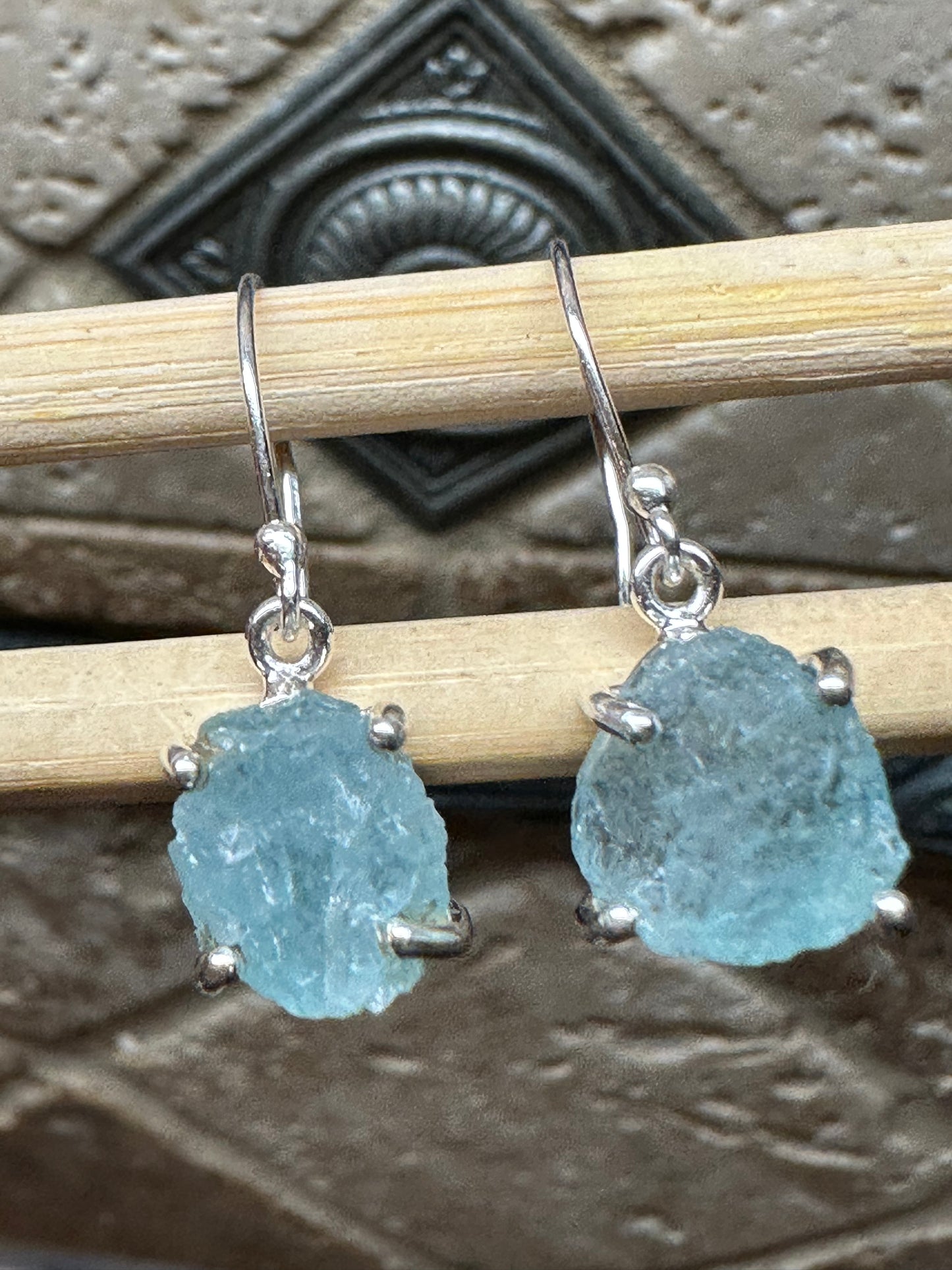 Natural Aquamarine 925 Solid Sterling Silver Earrings 25mm - Natural Rocks by Kala