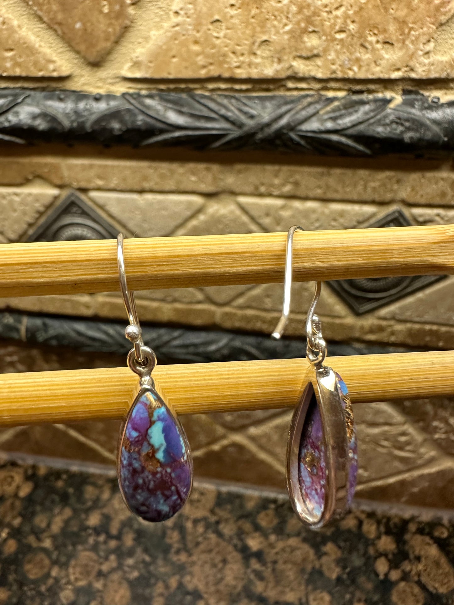 Gorgeous Purple Copper Turquoise 925 Solid Sterling Silver Earrings 25mm