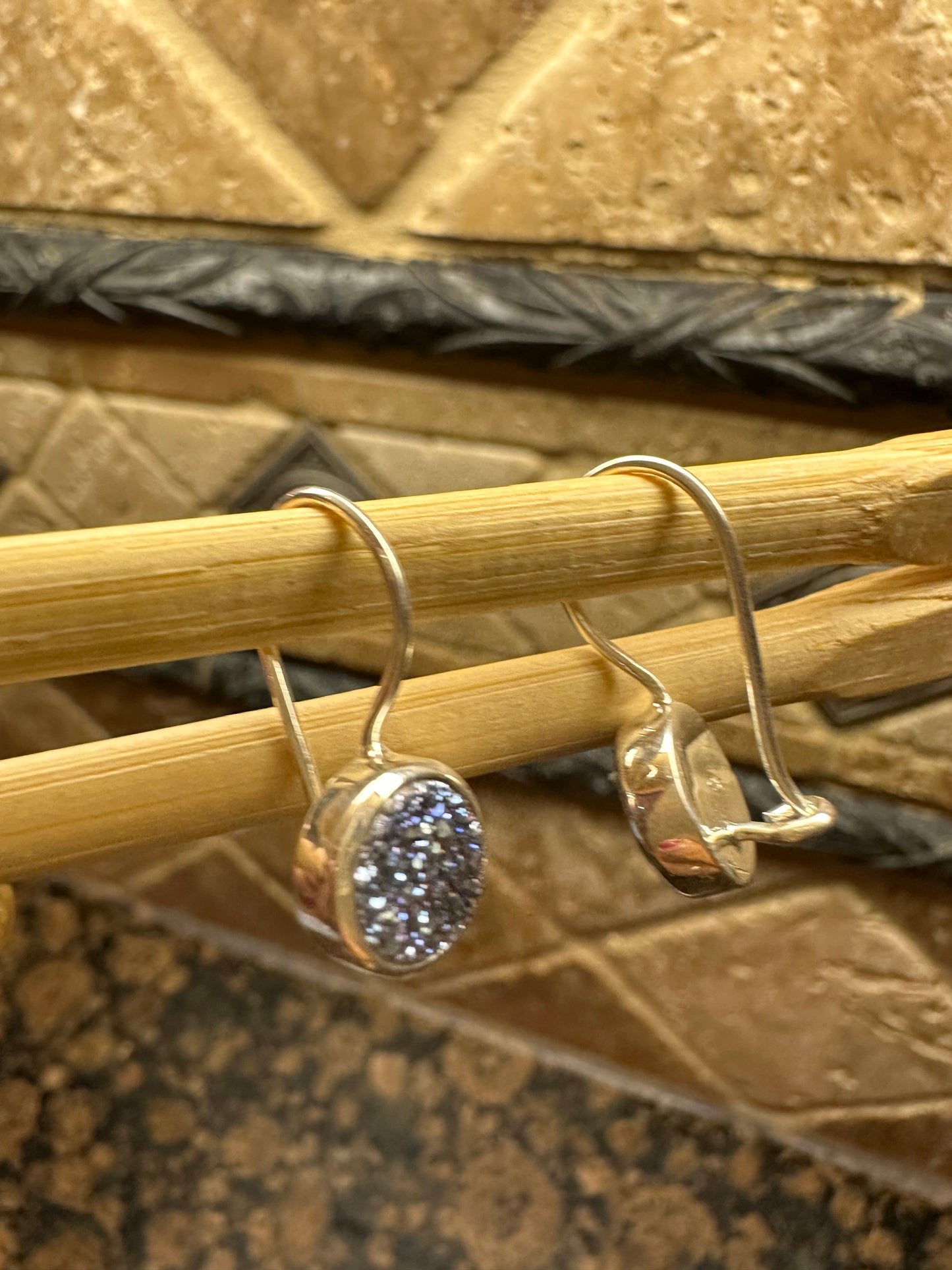 Natural Cluster Silver Druzy 925 Solid Sterling Silver Earrings 25mm