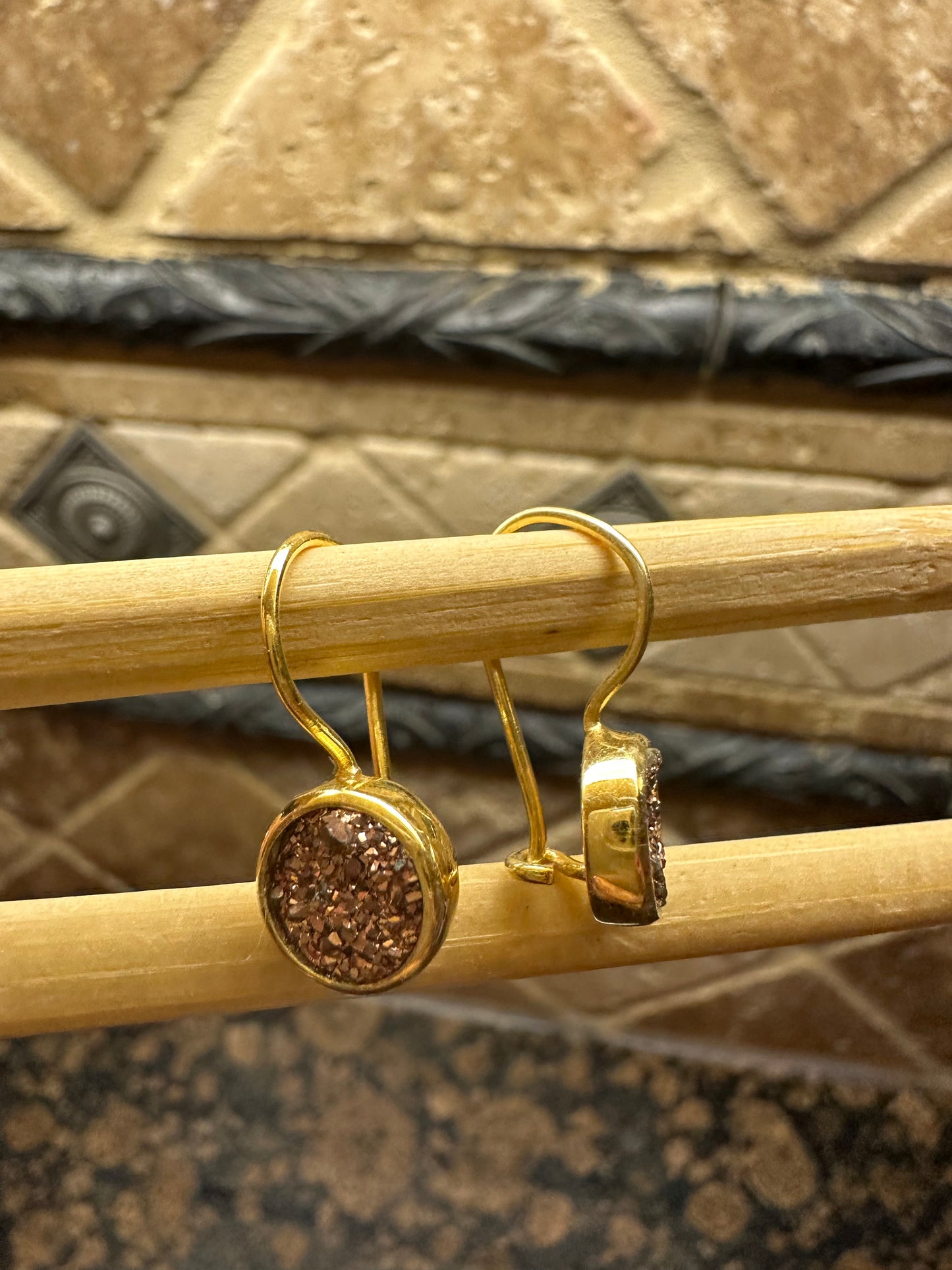 Natural Cluster Gold Druzy 14k Vermeil Gold Earrings 25mm