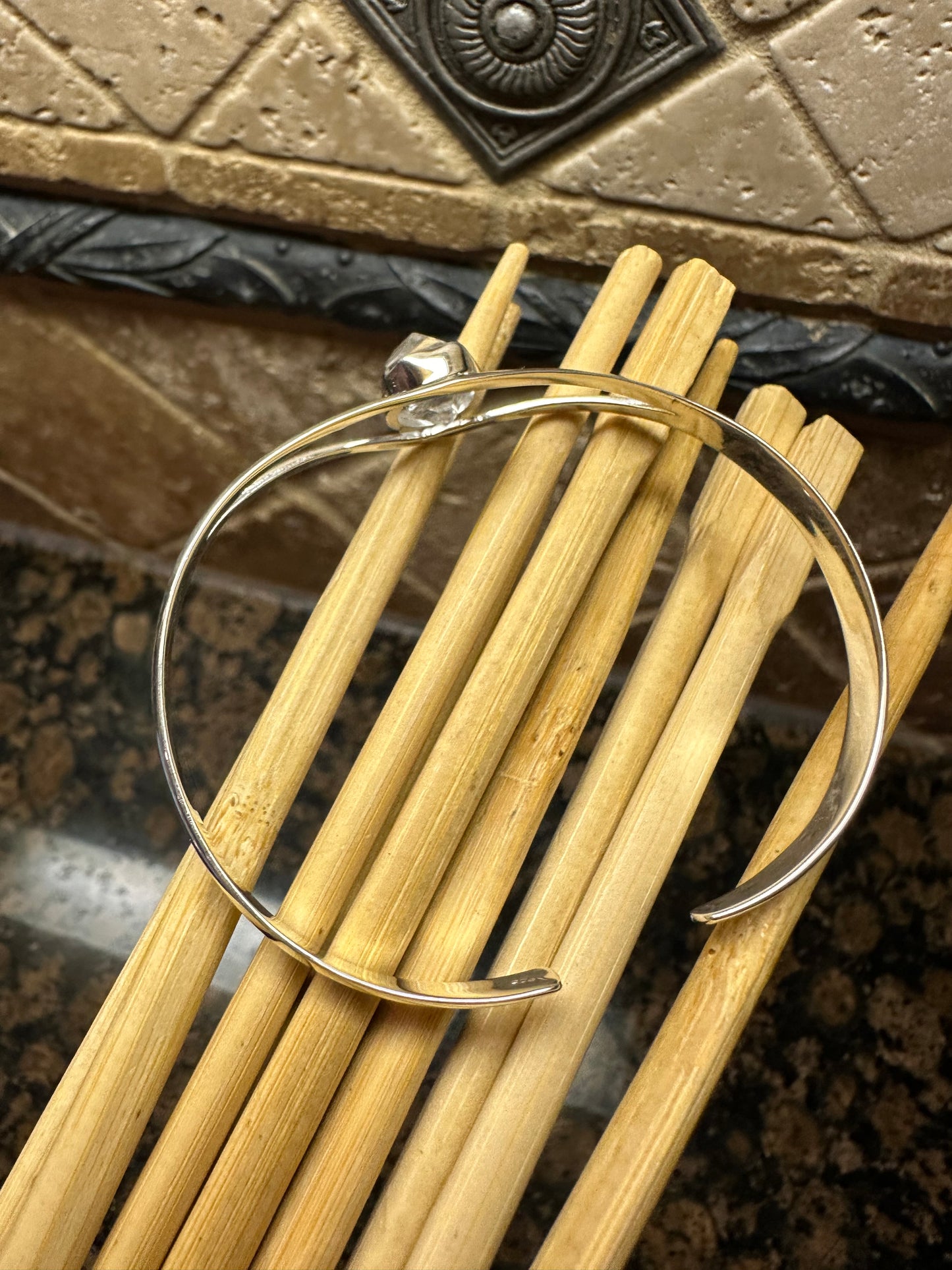 Natural Herkimer Diamond 925 Solid Sterling Silver Cuff Bracelet