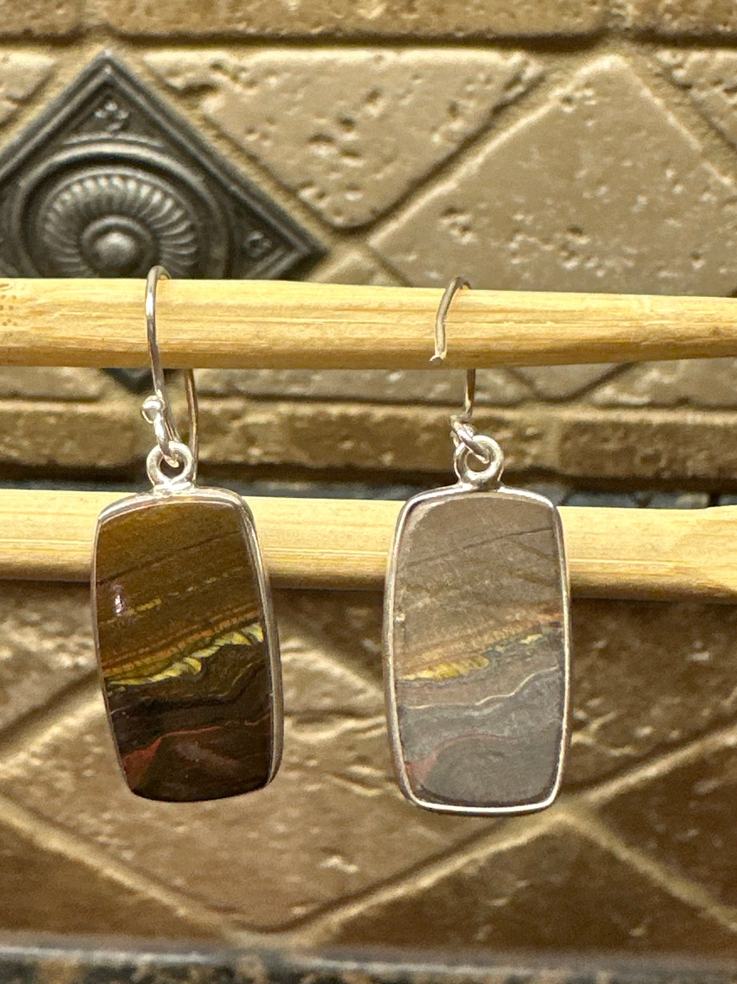 Genuine Red Tiger Iron 925 Sterling Silver Earrings 40mm