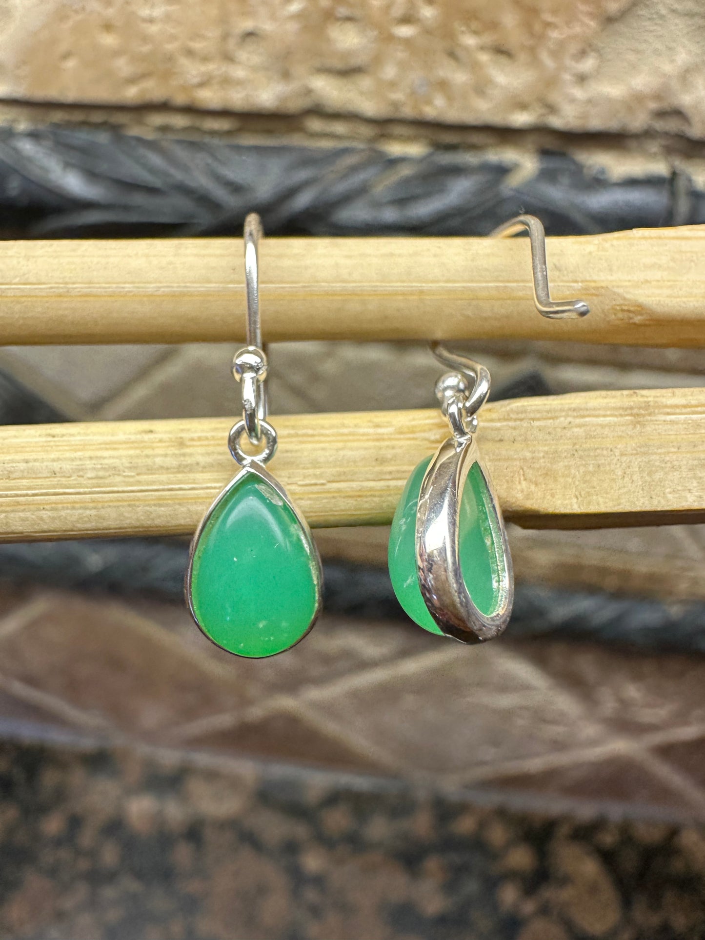 Natural Australian Green Chrysoprase 925 Sterling Silver Earrings 25mm