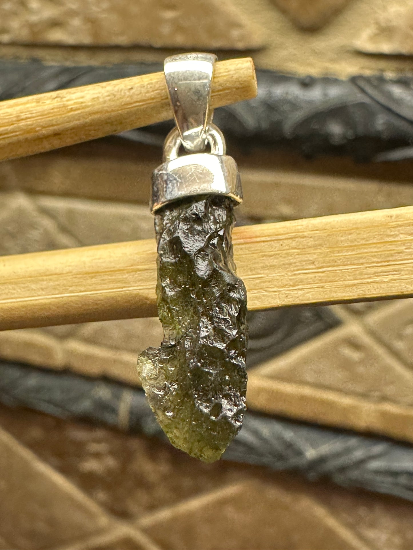 Natural Green Moldavite, Pink Tourmaline 925 Solid Sterling Silver Pendant 30mm